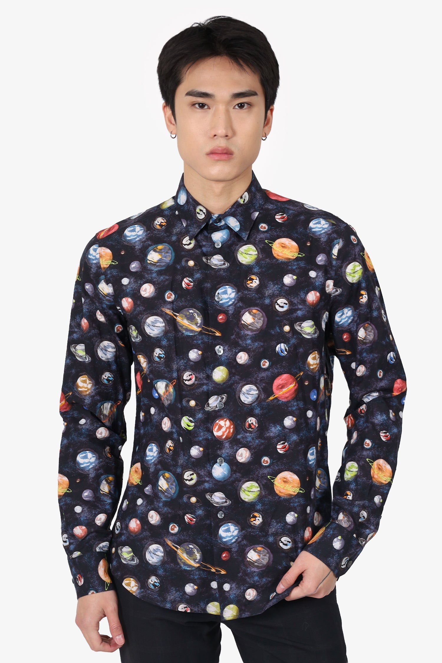 Louis Vuitton Navy Blue Planet Print Button Up Shirt Size M Mens