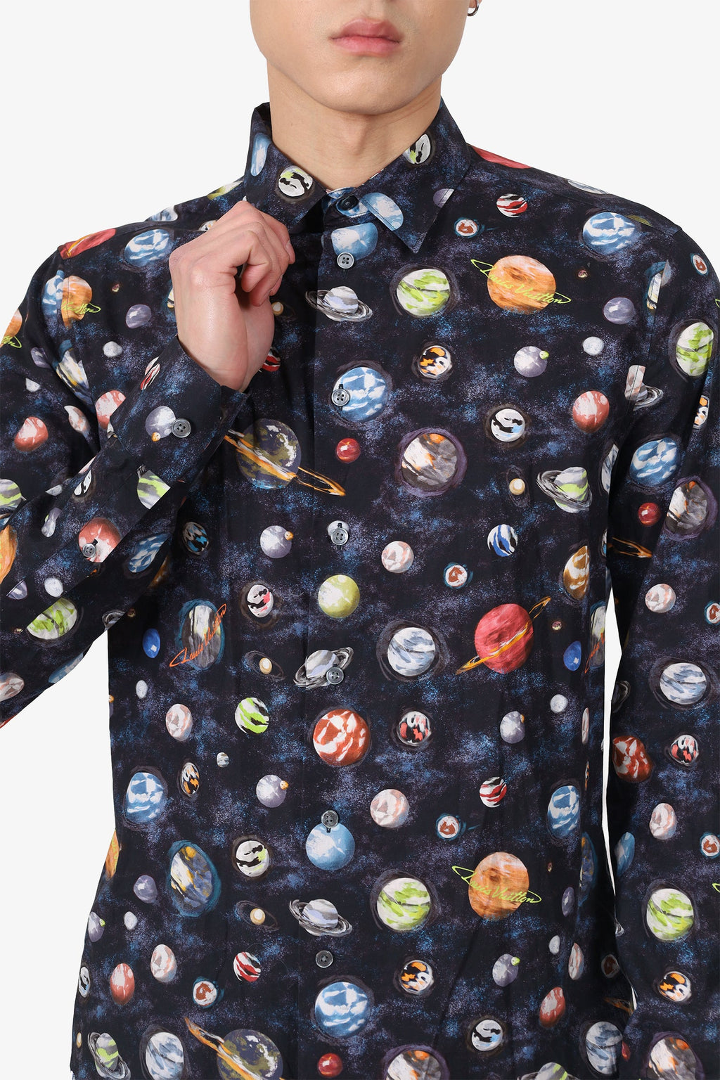 Louis Vuitton Navy Blue Planet Print Button Up Shirt Size M Mens