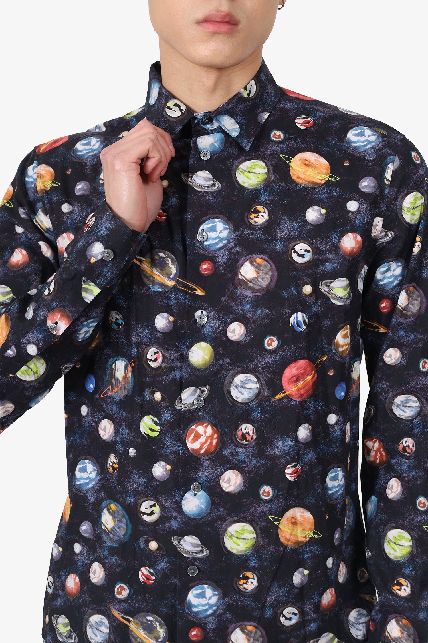 Louis Vuitton Navy Blue Planet Print Button Up Shirt Size M Mens