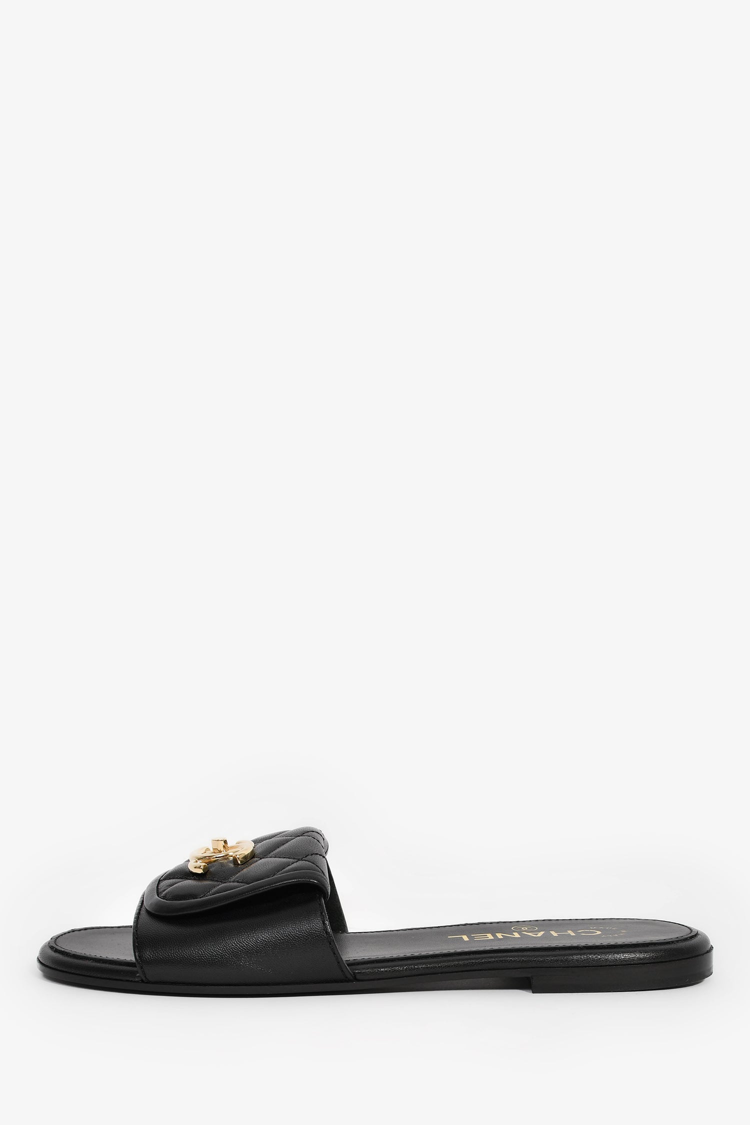 Pre-Loved Chanel™ Black Leather Quilted Interlocking CC Slides Size 38