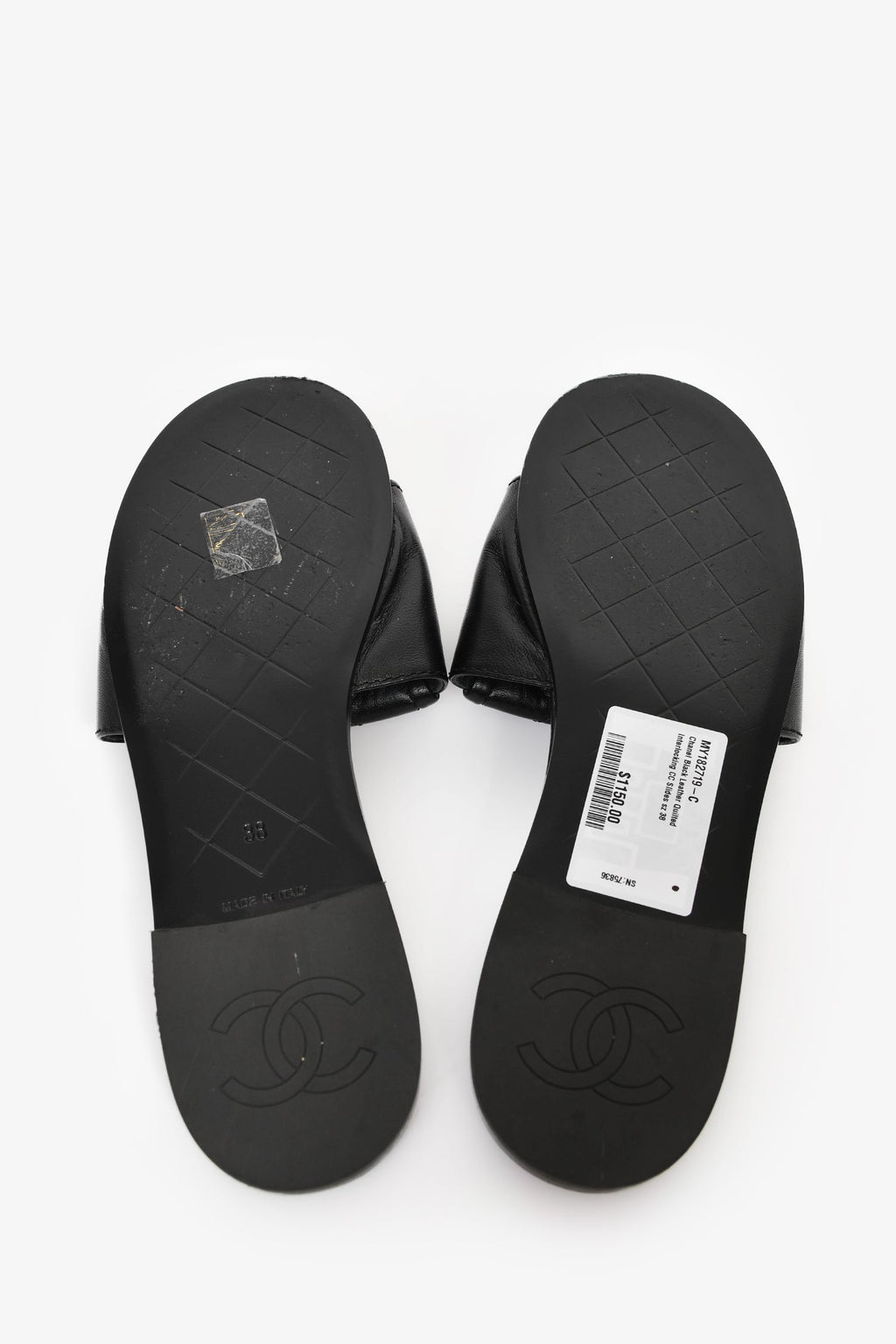 Pre-Loved Chanel™ Black Leather Quilted Interlocking CC Slides Size 38