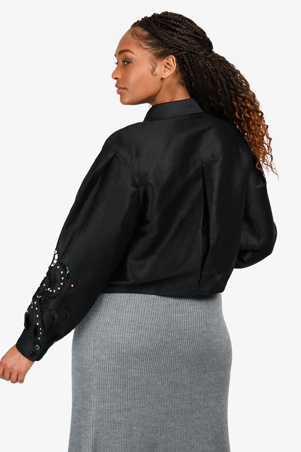 Maje Black Embellished Sleeve Button Down Top Size 3
