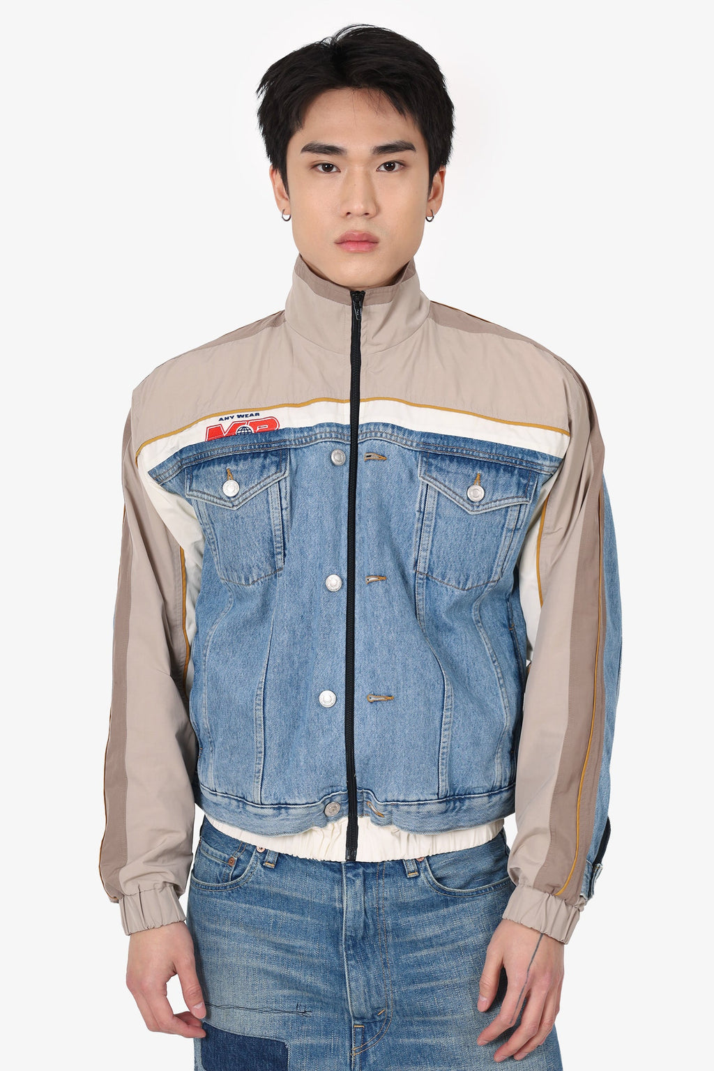 Martine Rose Blue and Beige Denim Hybrid Track Jacket Size S Mens