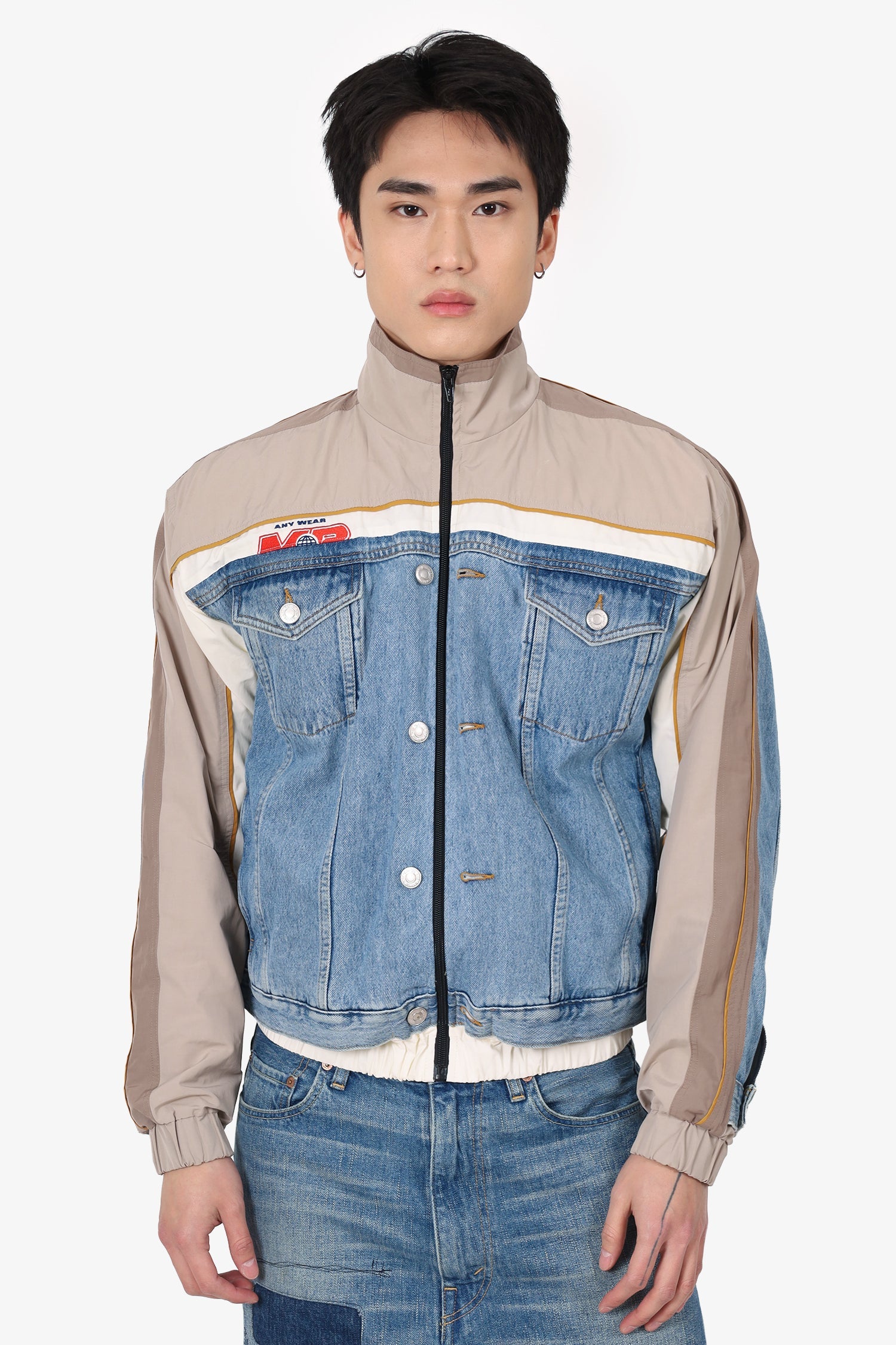 Martine Rose Blue and Beige Denim Hybrid Track Jacket Size S Mens