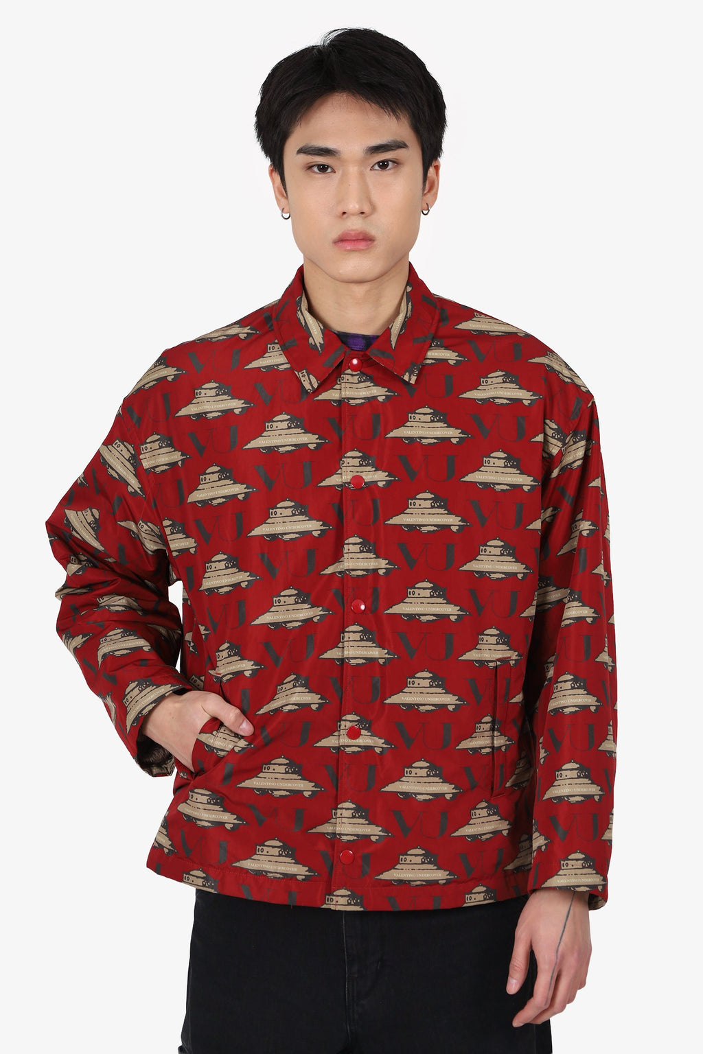 Valentino x Undercover Red/Beige Nylon UFO Teddy Lined Jacket Size 1 Mens