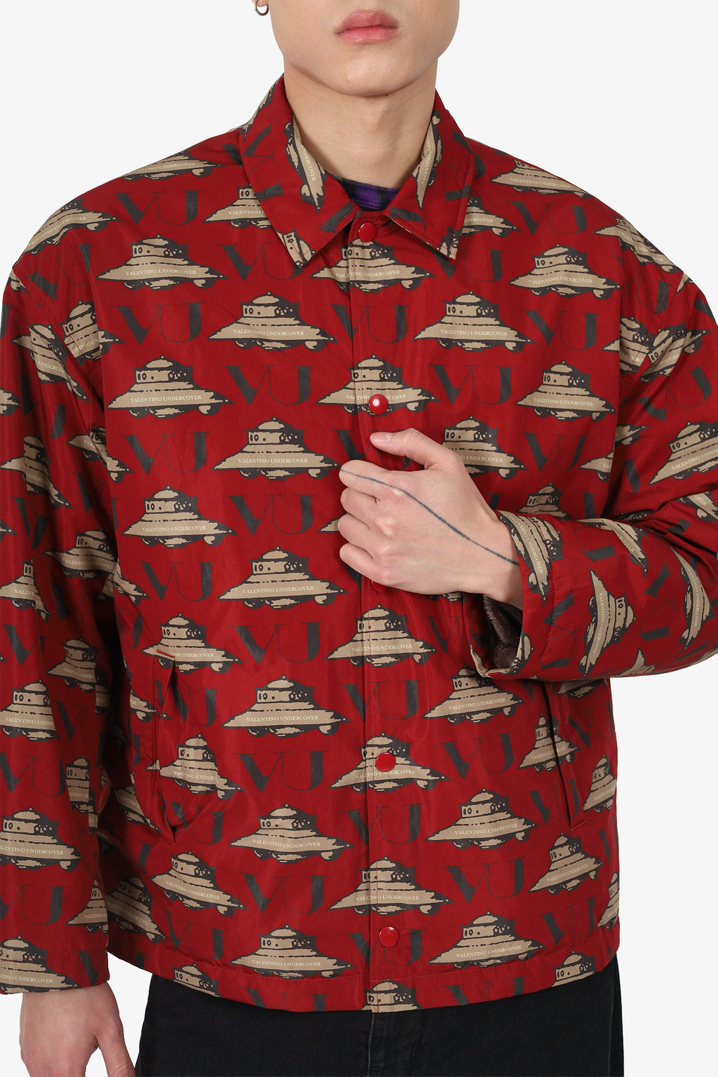 Valentino x Undercover Red/Beige Nylon UFO Teddy Lined Jacket Size 1 Mens