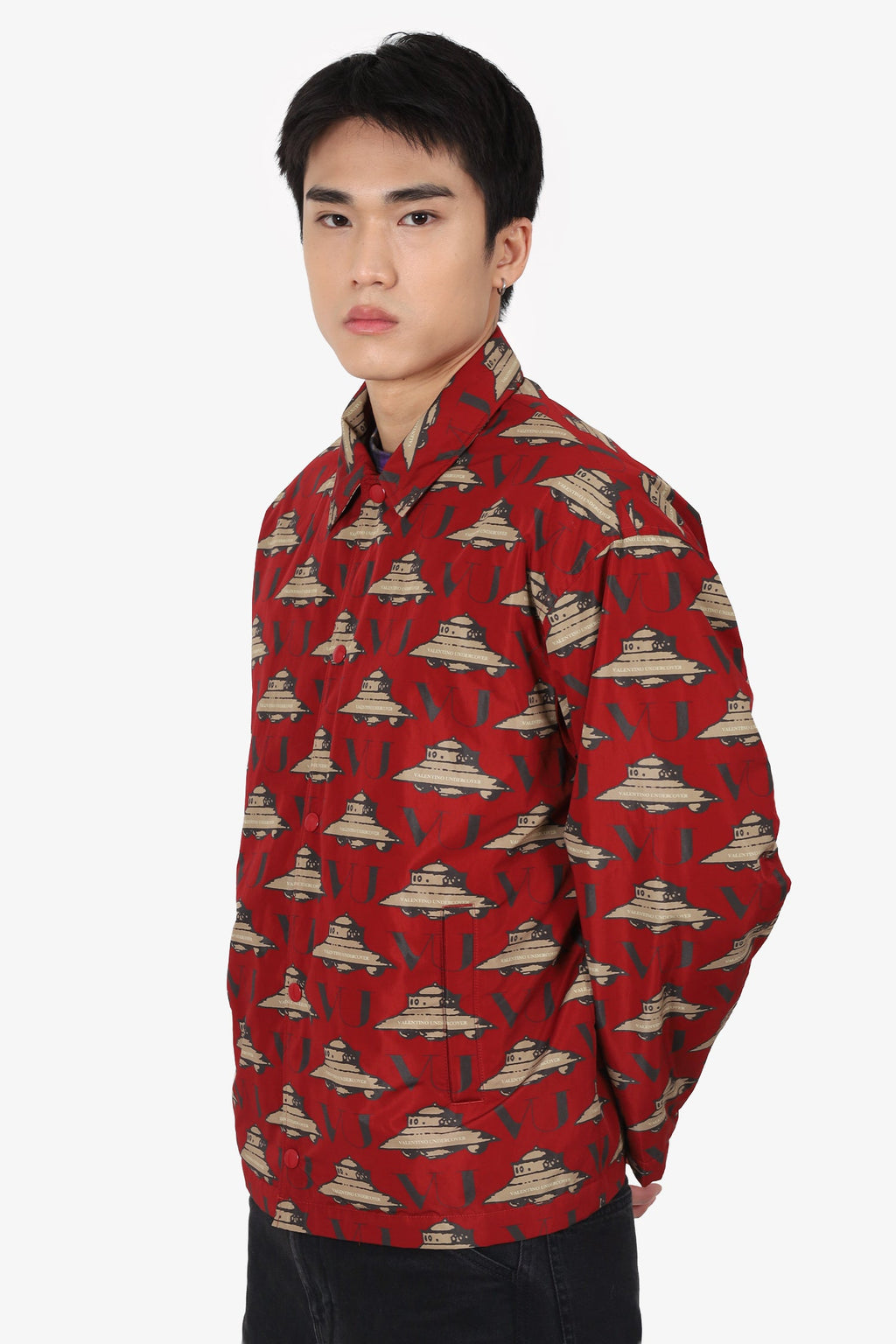 Valentino x Undercover Red/Beige Nylon UFO Teddy Lined Jacket Size 1 Mens