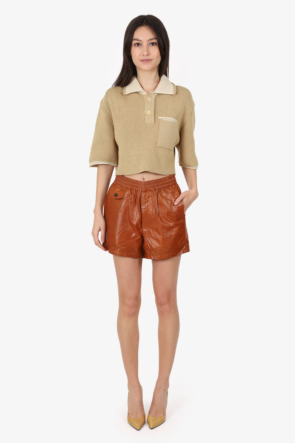 Dries Van Noten Brown Leather Shorts Size S