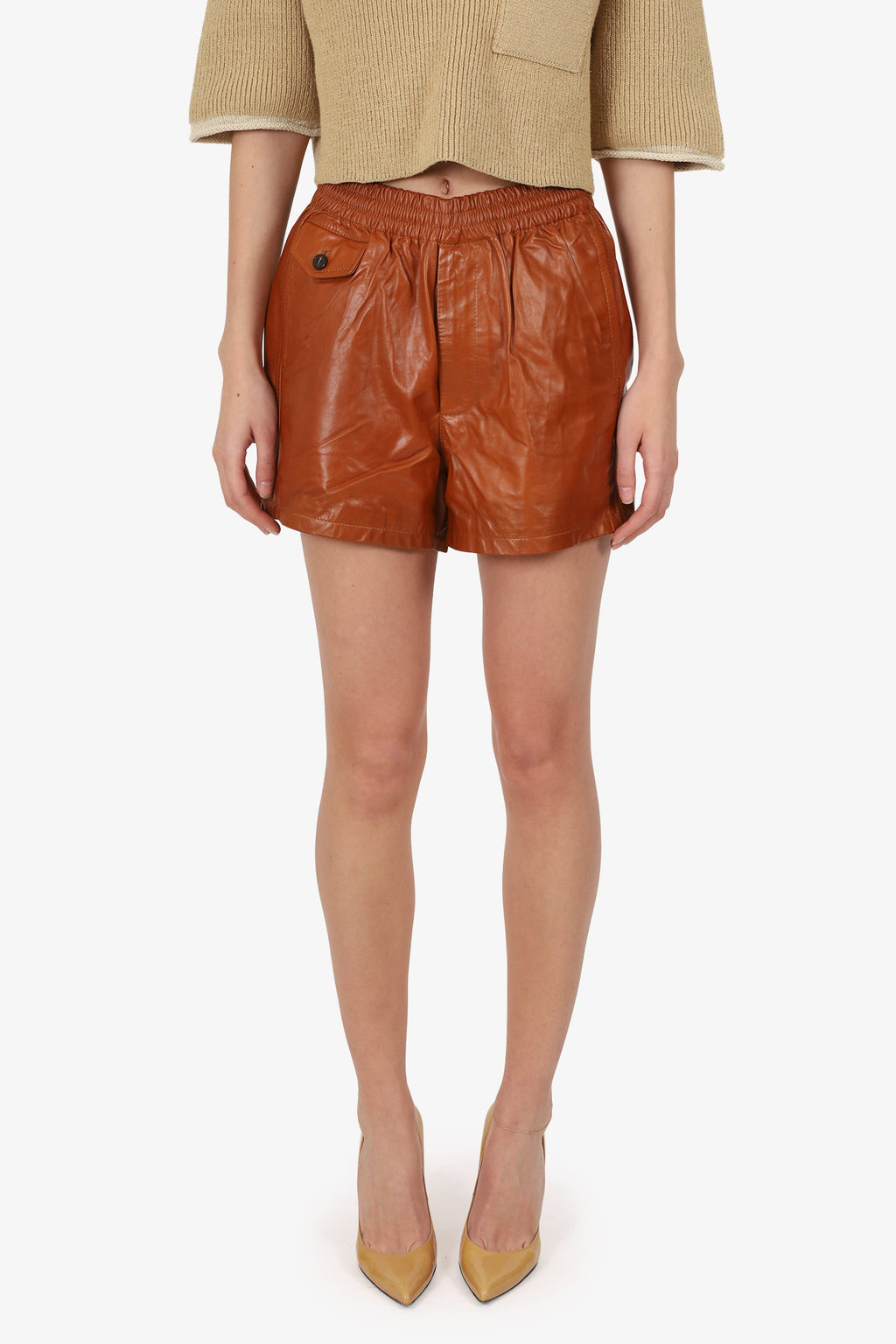 Dries Van Noten Brown Leather Shorts Size S