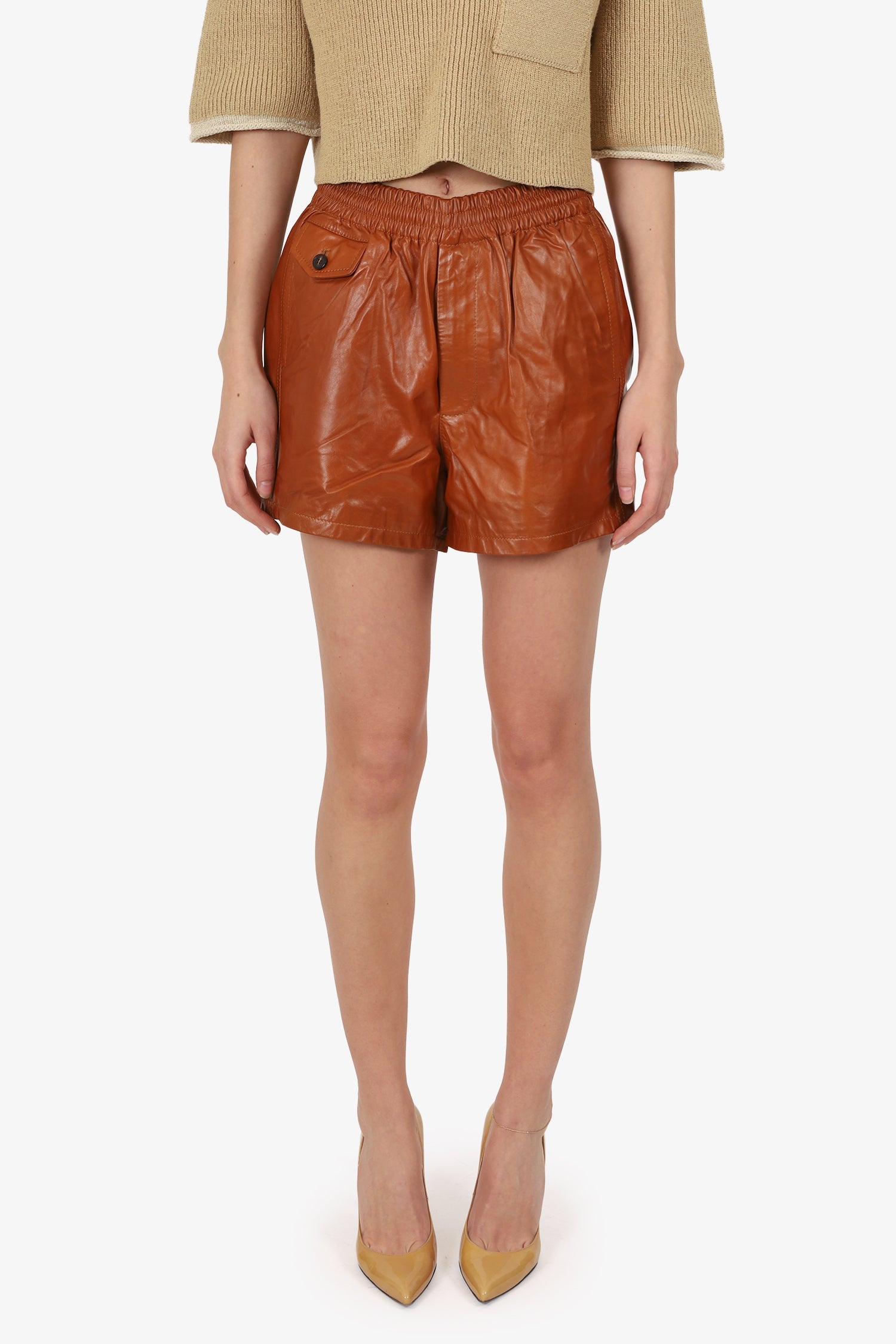 Dries Van Noten Brown Leather Shorts Size S