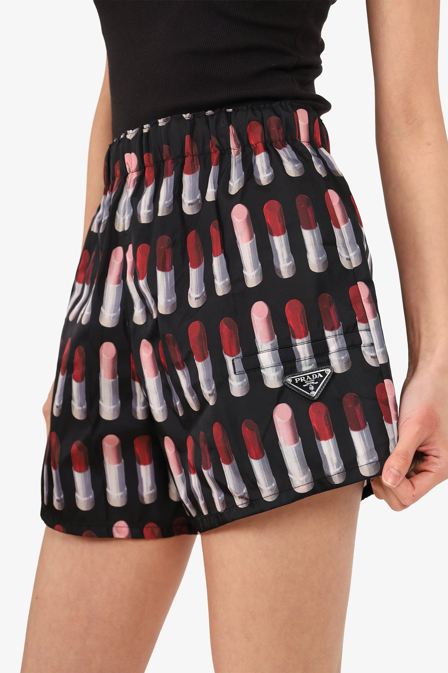 Prada Black/Pink Lipstick Print Shorts Size 38