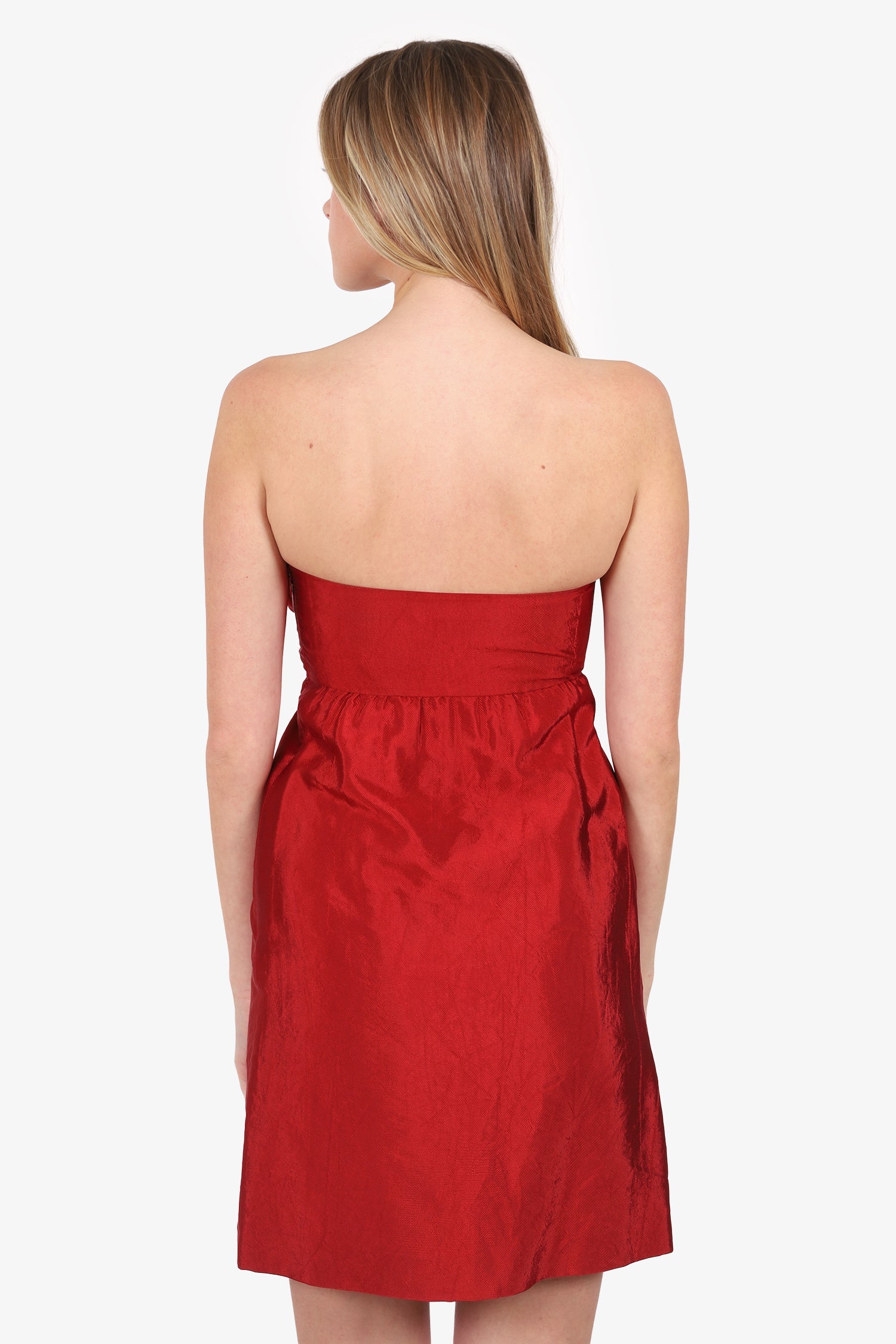 Moschino Cheap and Chic Red Twill Bow Strapless Mini Dress Size 6