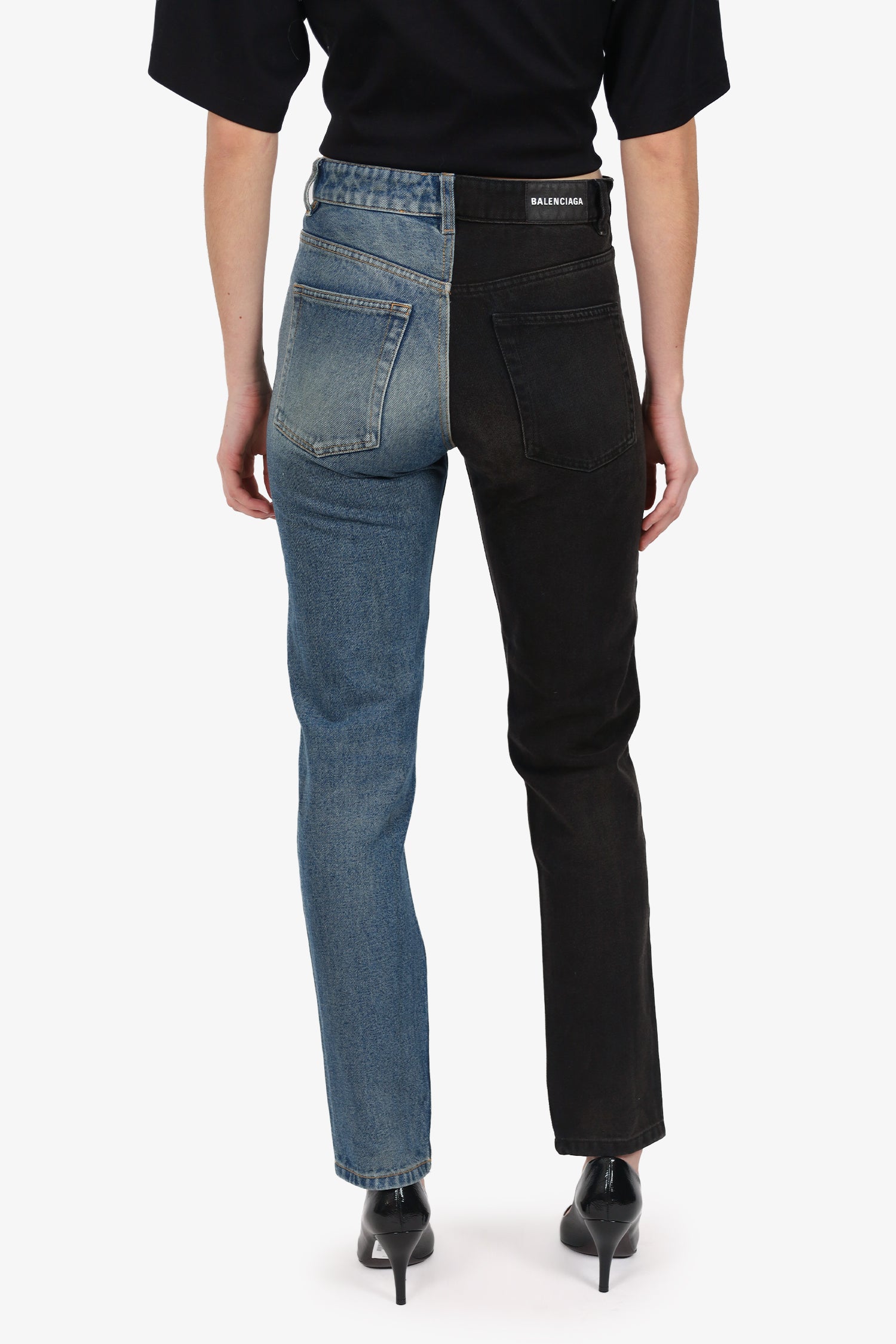 Balenciaga Black/Blue Denim Straight Leg Jeans Size 28