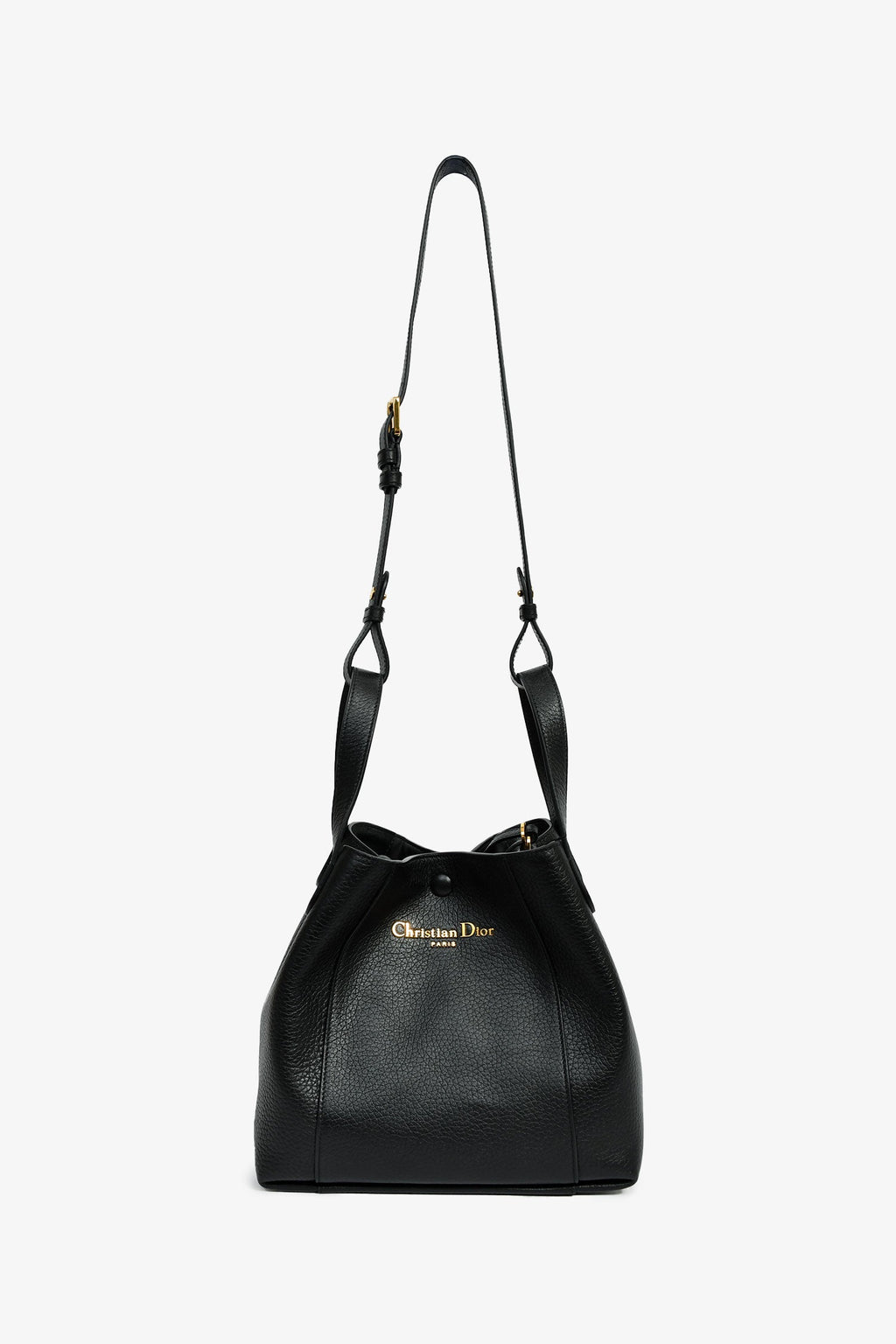 Christian Dior Black Grained Calfskin Bucket Bag With Strap