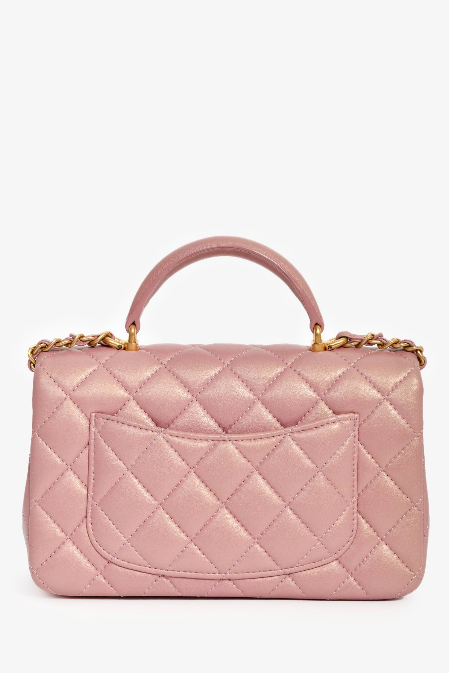 Pre-Loved Chanel™ 2021P Rose Iridescent Quilted Lambskin Mini Rectangle Top Handle