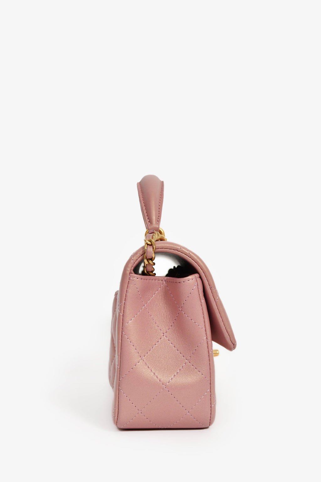Pre-Loved Chanel™ 2021P Rose Iridescent Quilted Lambskin Mini Rectangle Top Handle
