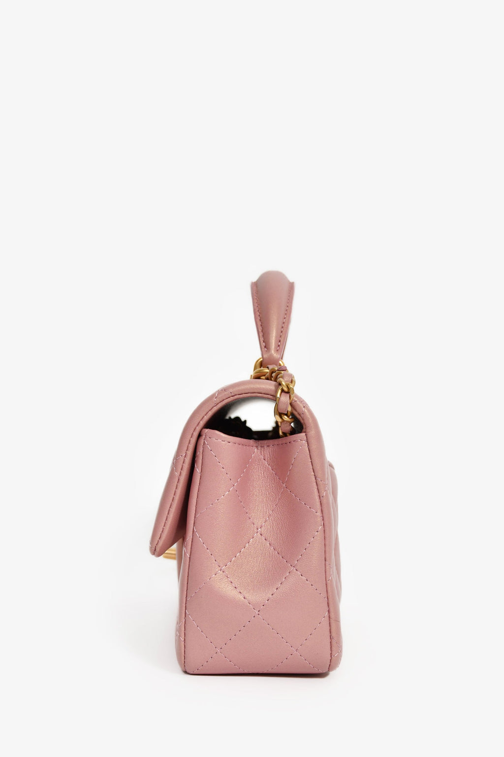 Pre-Loved Chanel™ 2021P Rose Iridescent Quilted Lambskin Mini Rectangle Top Handle