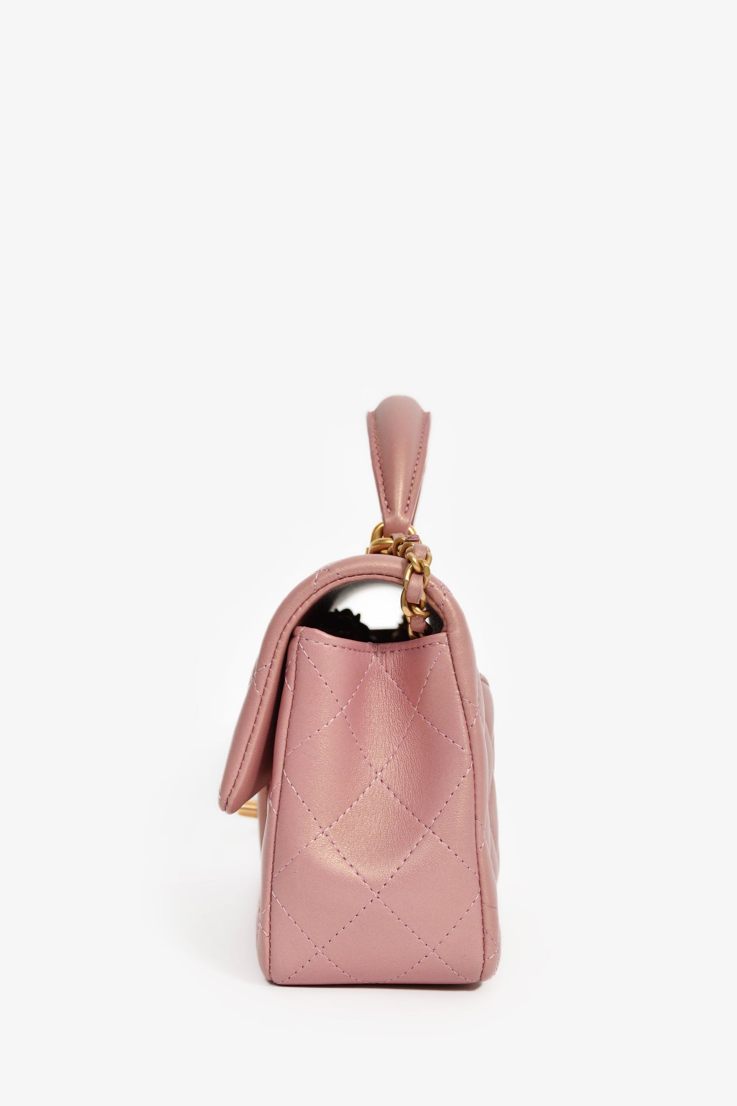Pre-Loved Chanel™ 2021P Rose Iridescent Quilted Lambskin Mini Rectangle Top Handle