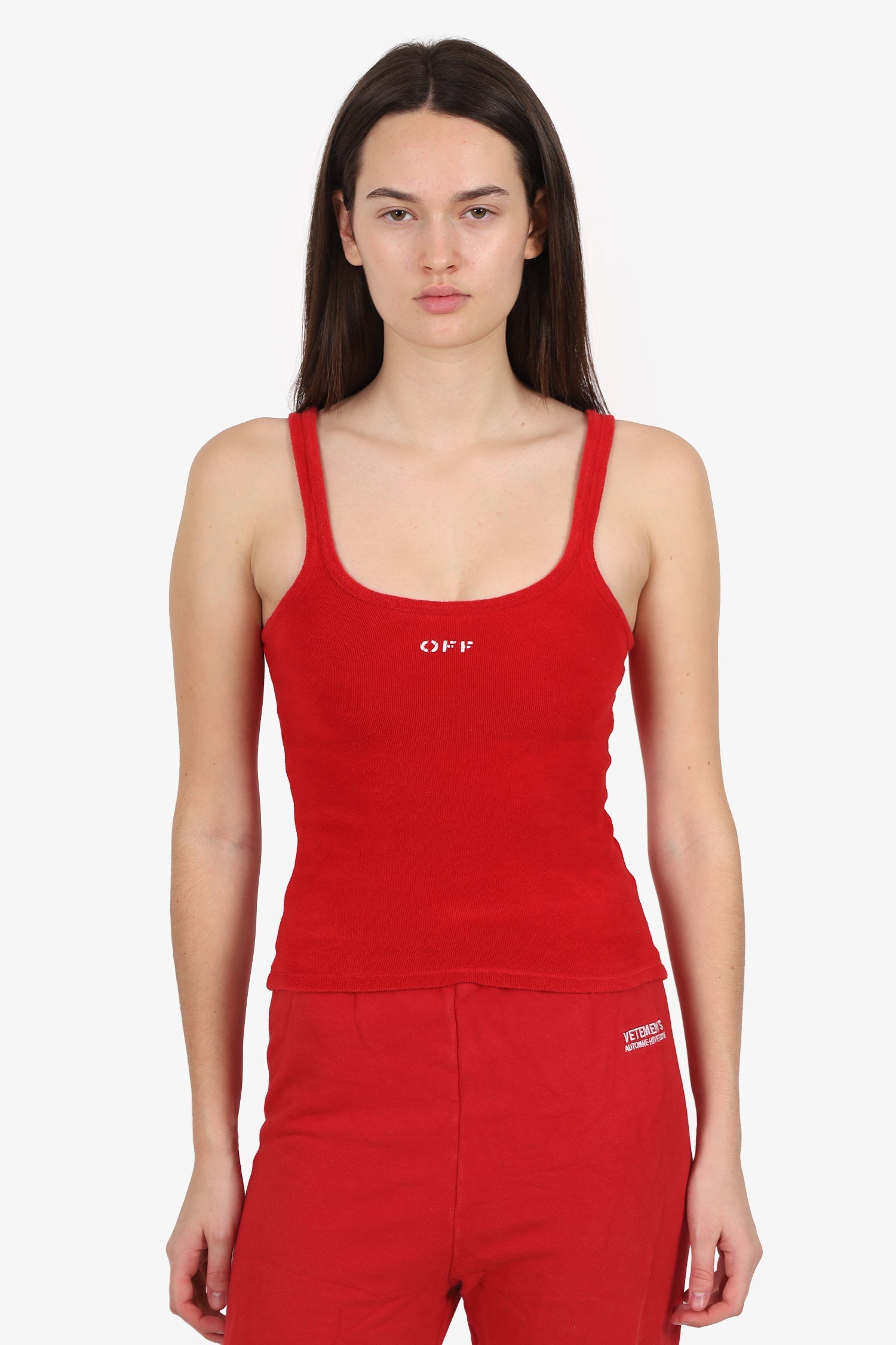 Off-White Red Terry Cloth Strappy Cropped Top Size XS