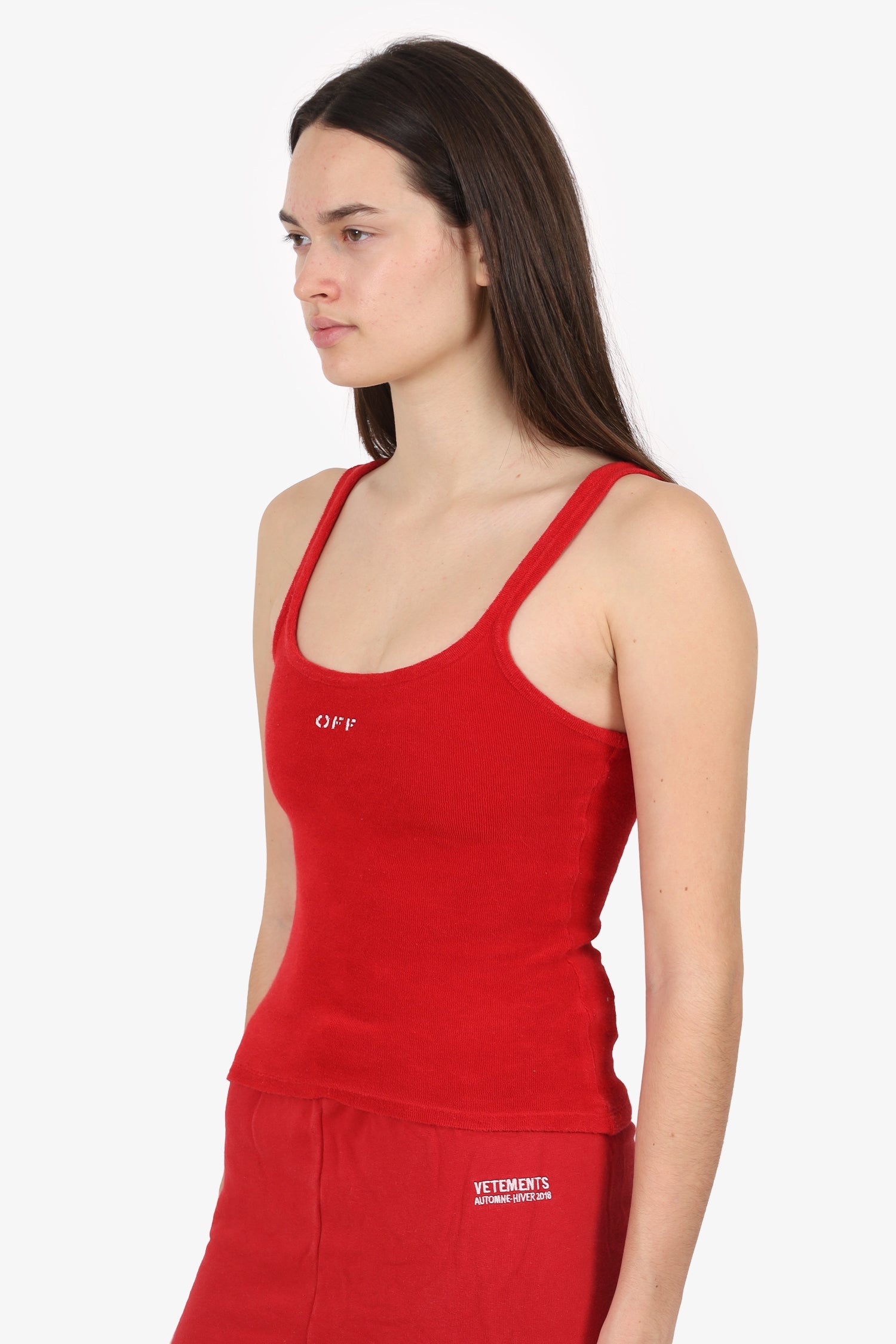Off-White Red Terry Cloth Strappy Cropped Top Size XS