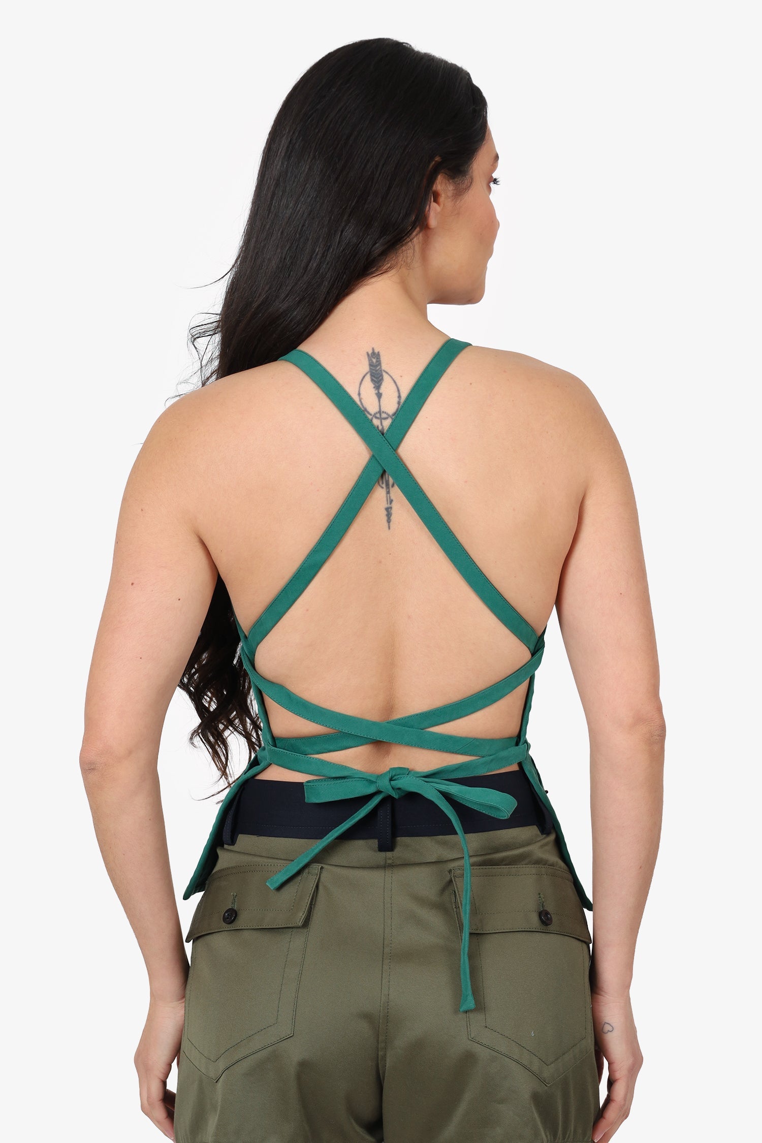 Marine Serre White Label Green Tie Up Back Strappy Top Size XS