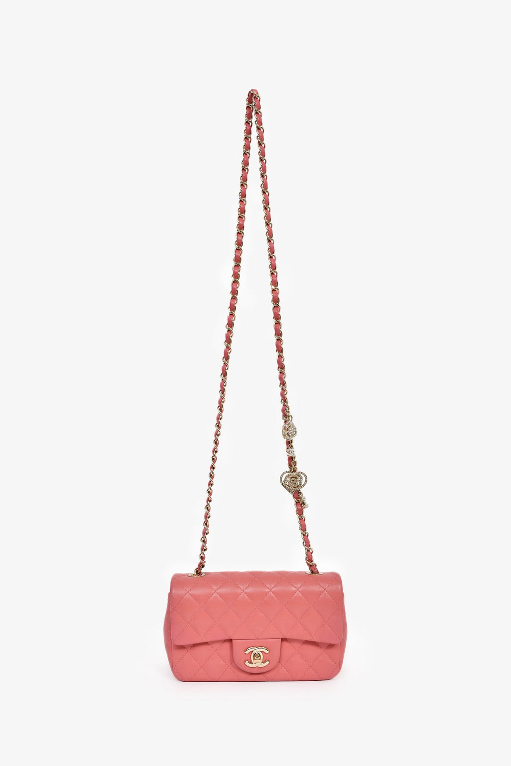 Pre-Loved Chanel™ 2014 Valentine Charms Edition Pink Quilted Lambskin Mini Rectangular Flap Bag