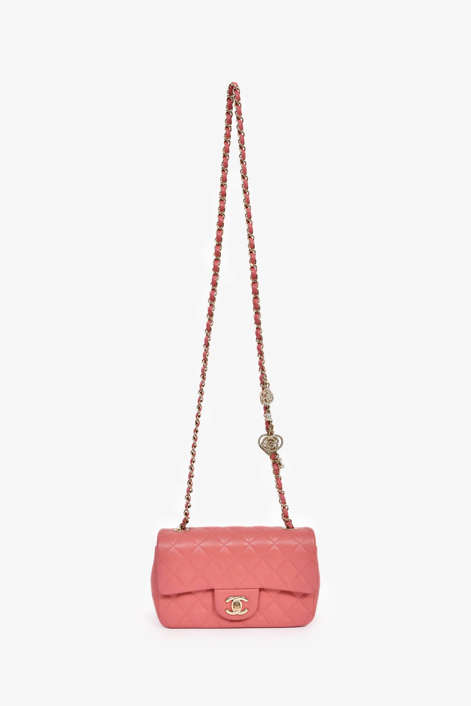 Pre-Loved Chanel™ 2014 Valentine Charms Edition Pink Quilted Lambskin Mini Rectangular Flap Bag