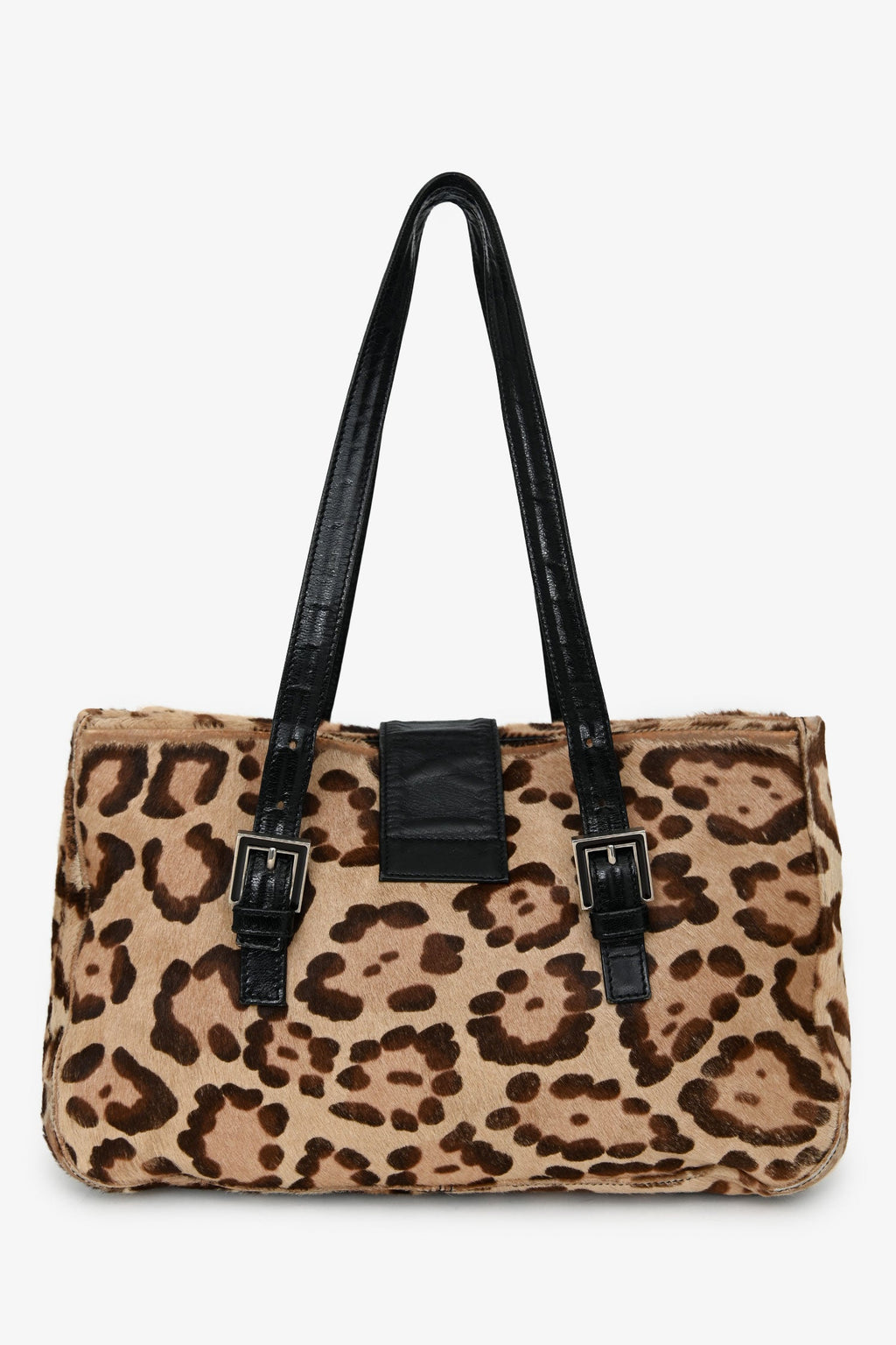 Fendi Leopard Print Ponyhair Mamma Baguette Handle Bag