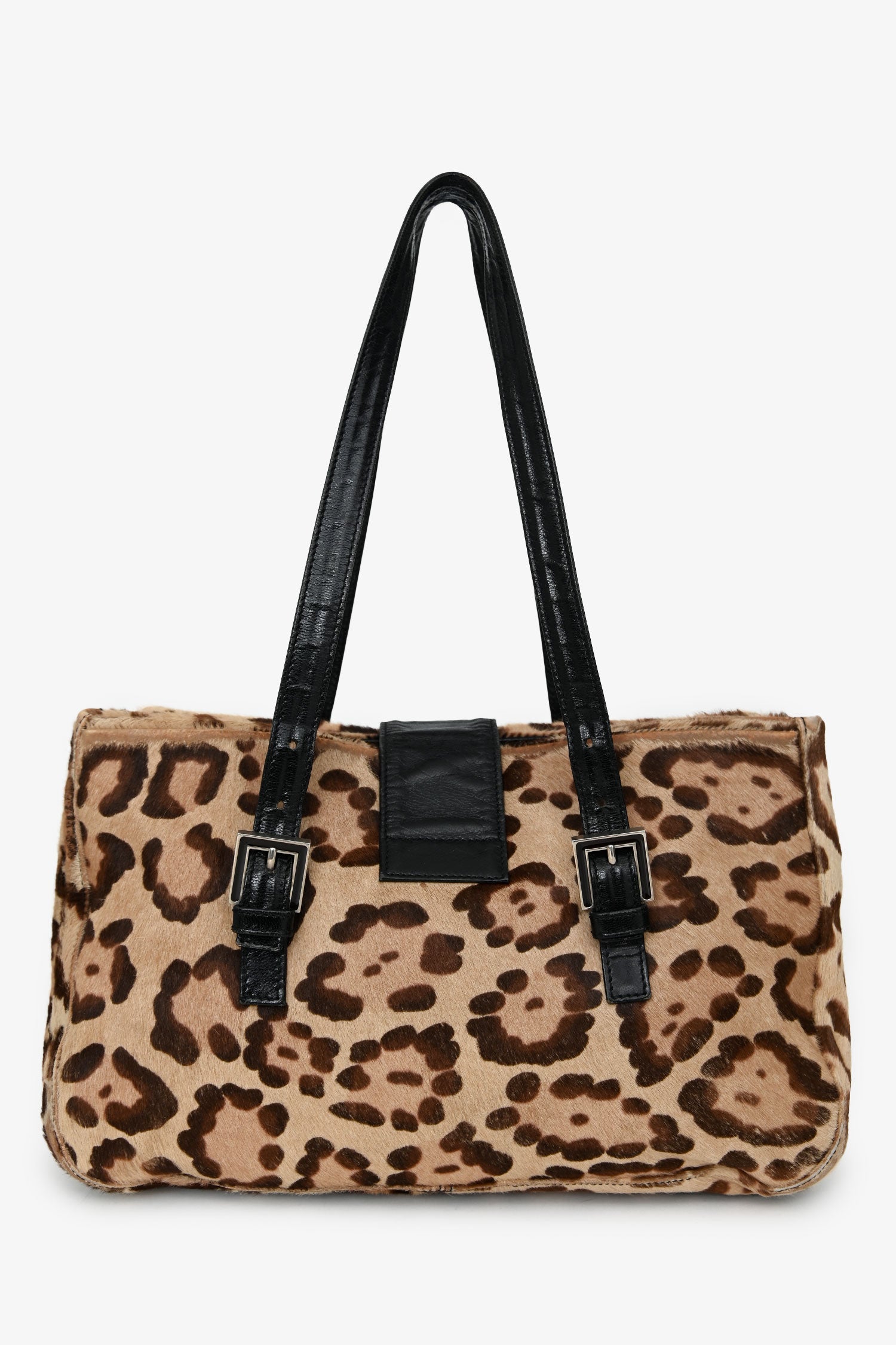 Fendi Leopard Print Ponyhair Mamma Baguette Handle Bag