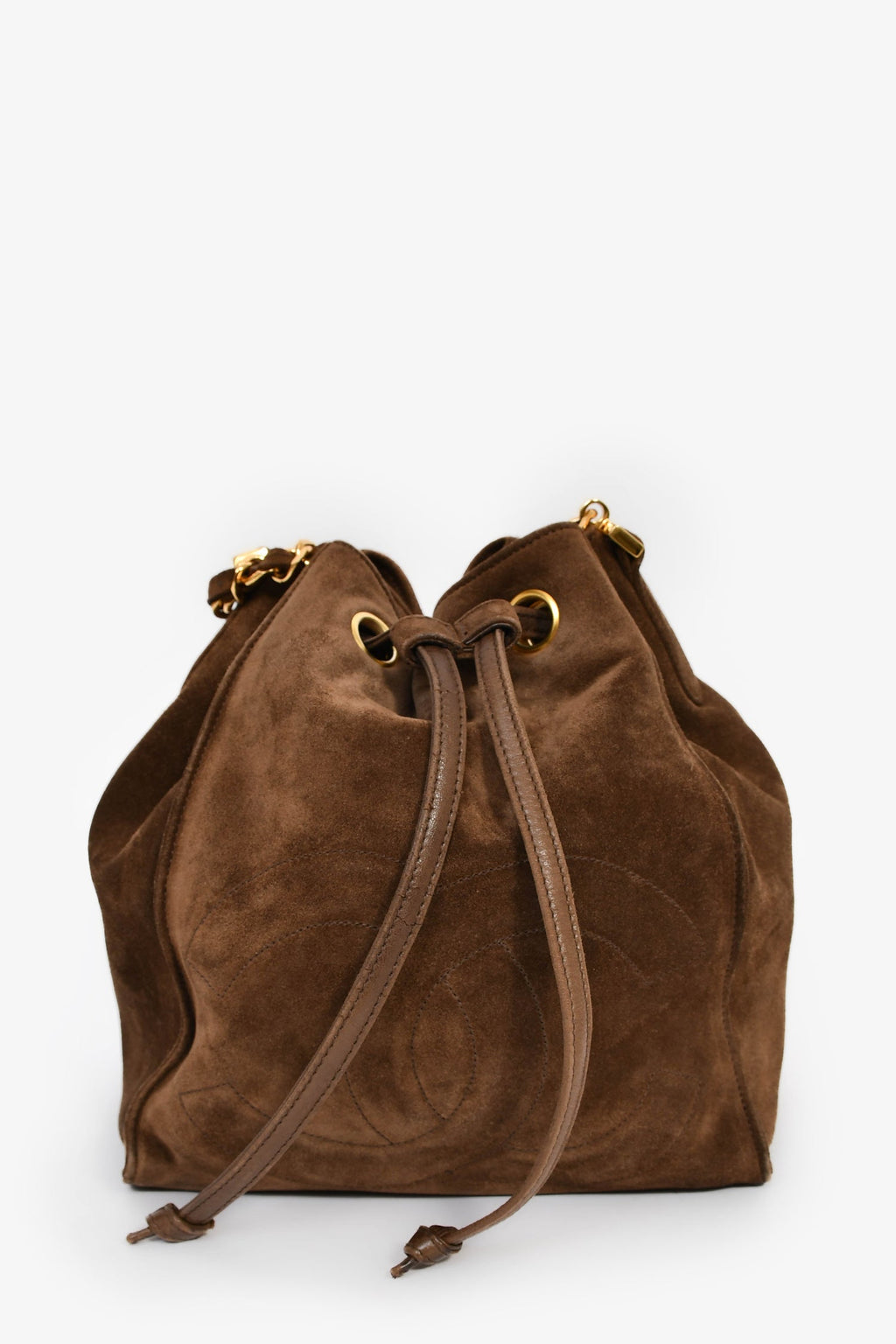 Pre-Loved Chanel™ 1994-96 Brown Suede Timeless Drawstring Bucket Bag