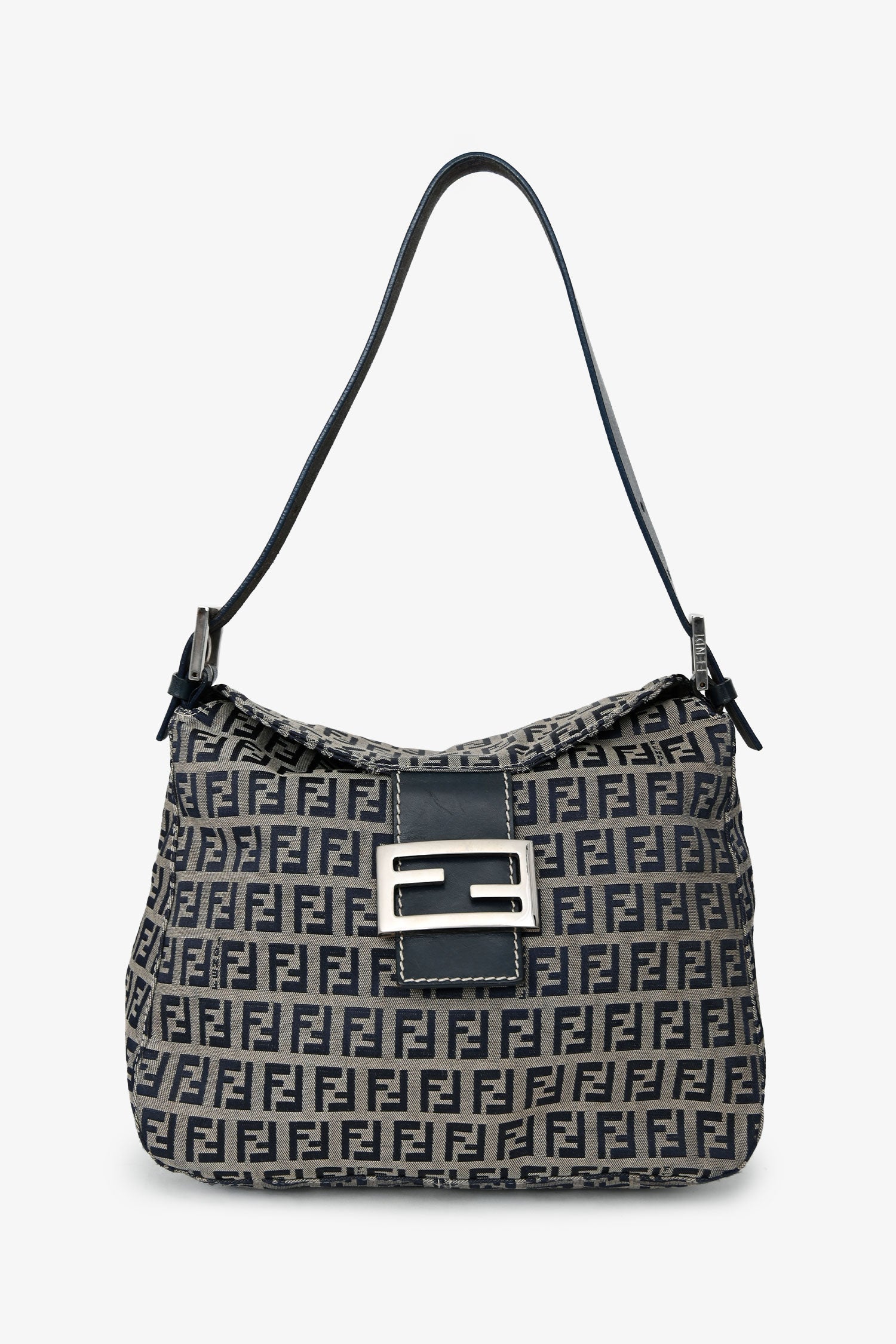 Fendi Blue/Grey FF Zucca Square Baguette Shoulder Bag
