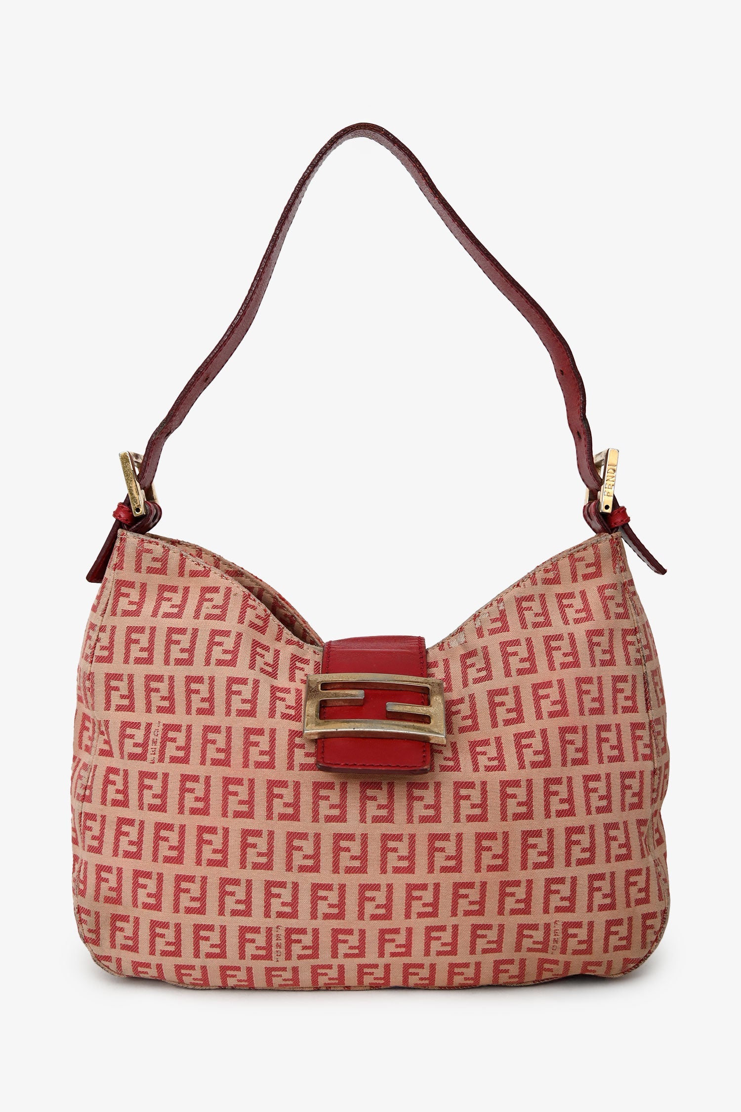 Fendi Red/Beige FF Zucca Baguette Shoulder Bag