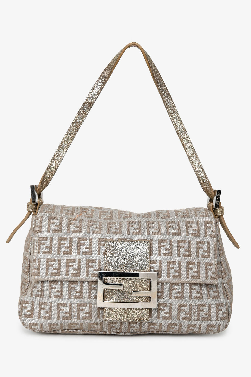 Fendi Silver/Beige FF Zucca Baguette Shoulder Bag