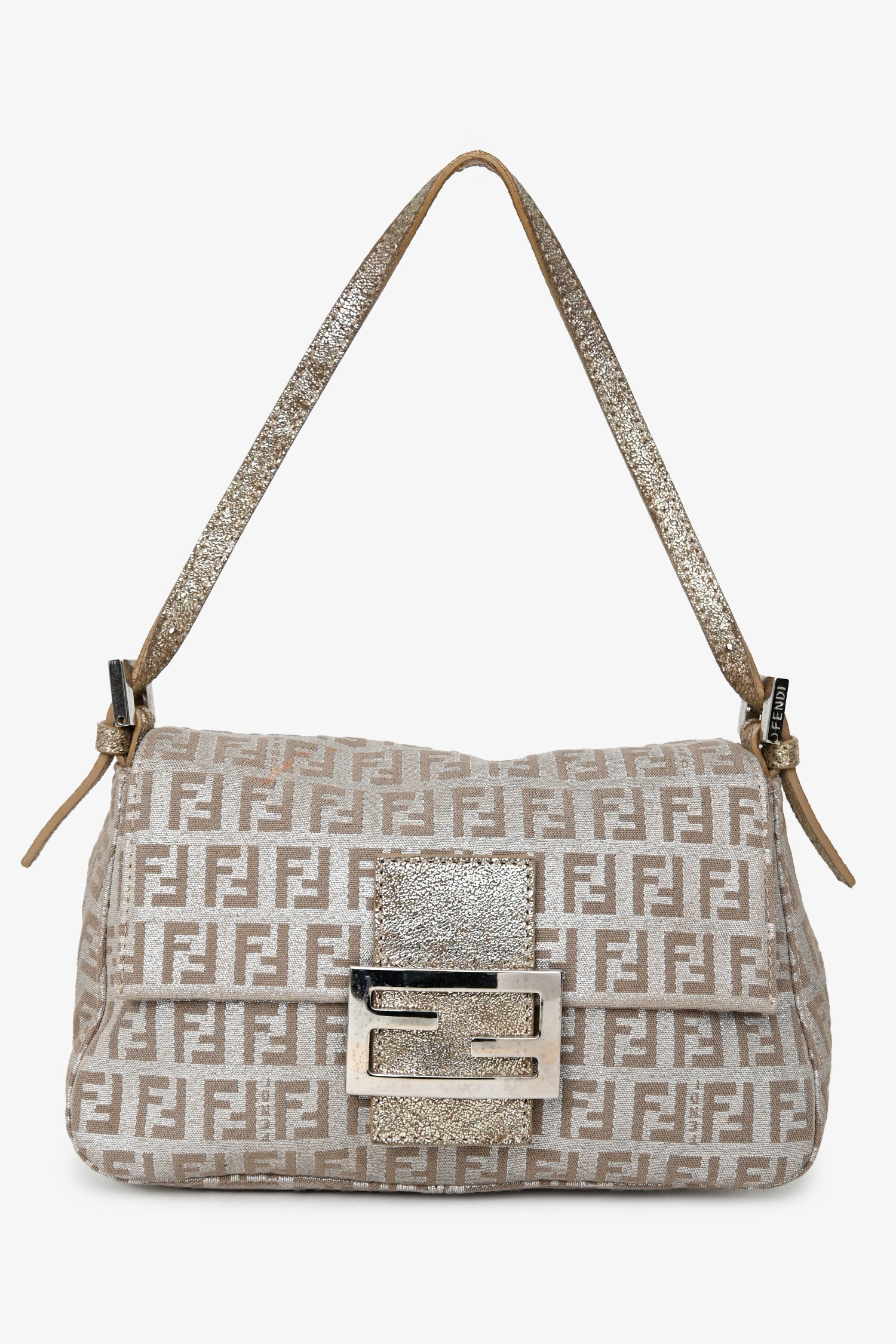 Fendi Silver/Beige FF Zucca Baguette Shoulder Bag