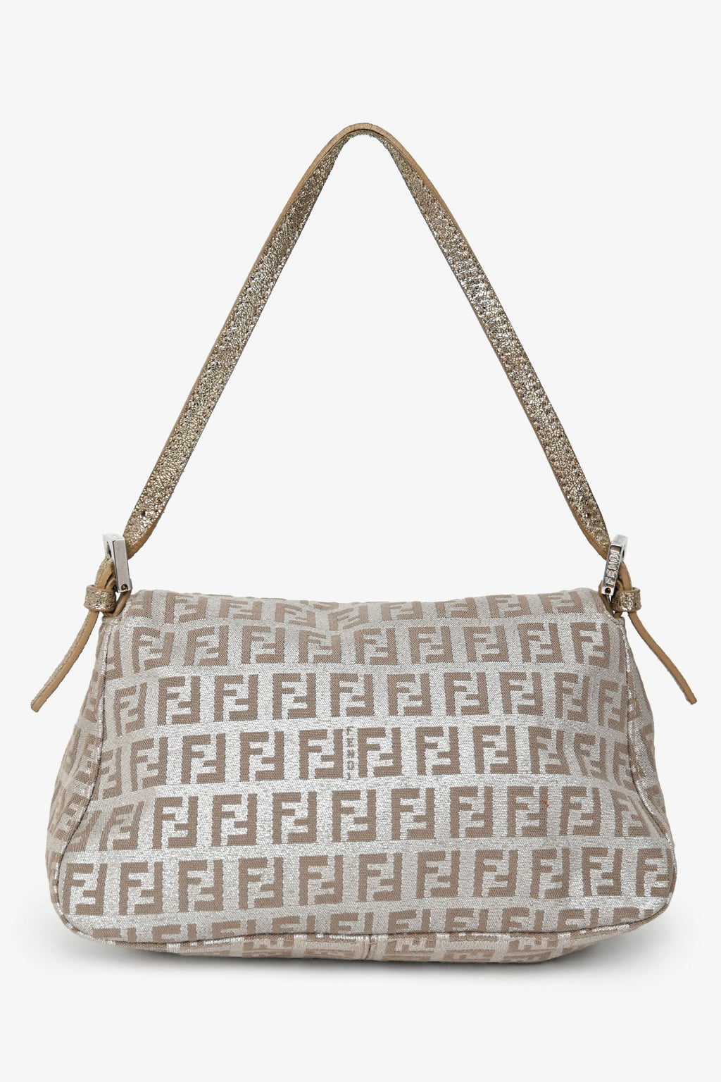 Fendi Silver/Beige FF Zucca Baguette Shoulder Bag