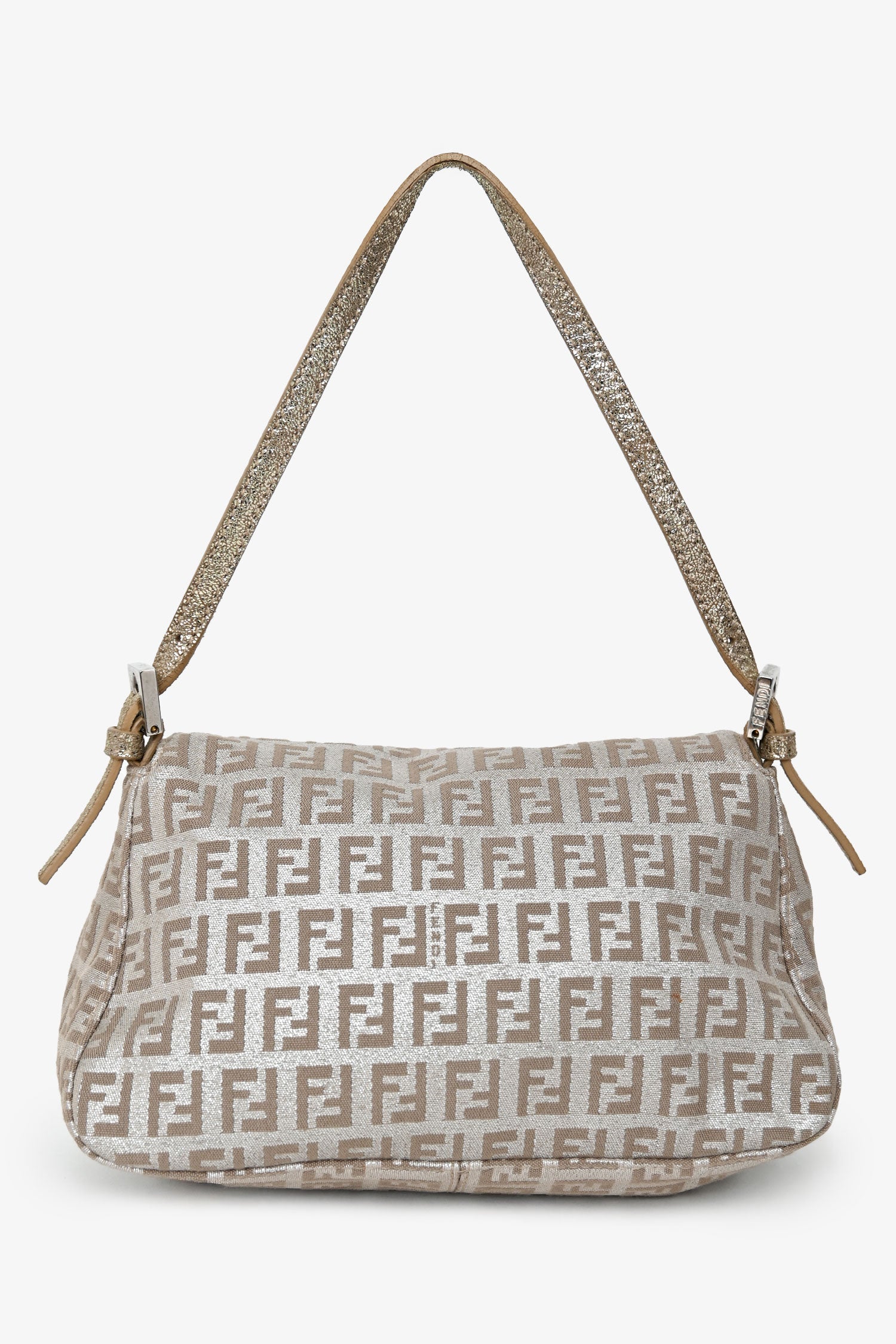 Fendi Silver/Beige FF Zucca Baguette Shoulder Bag