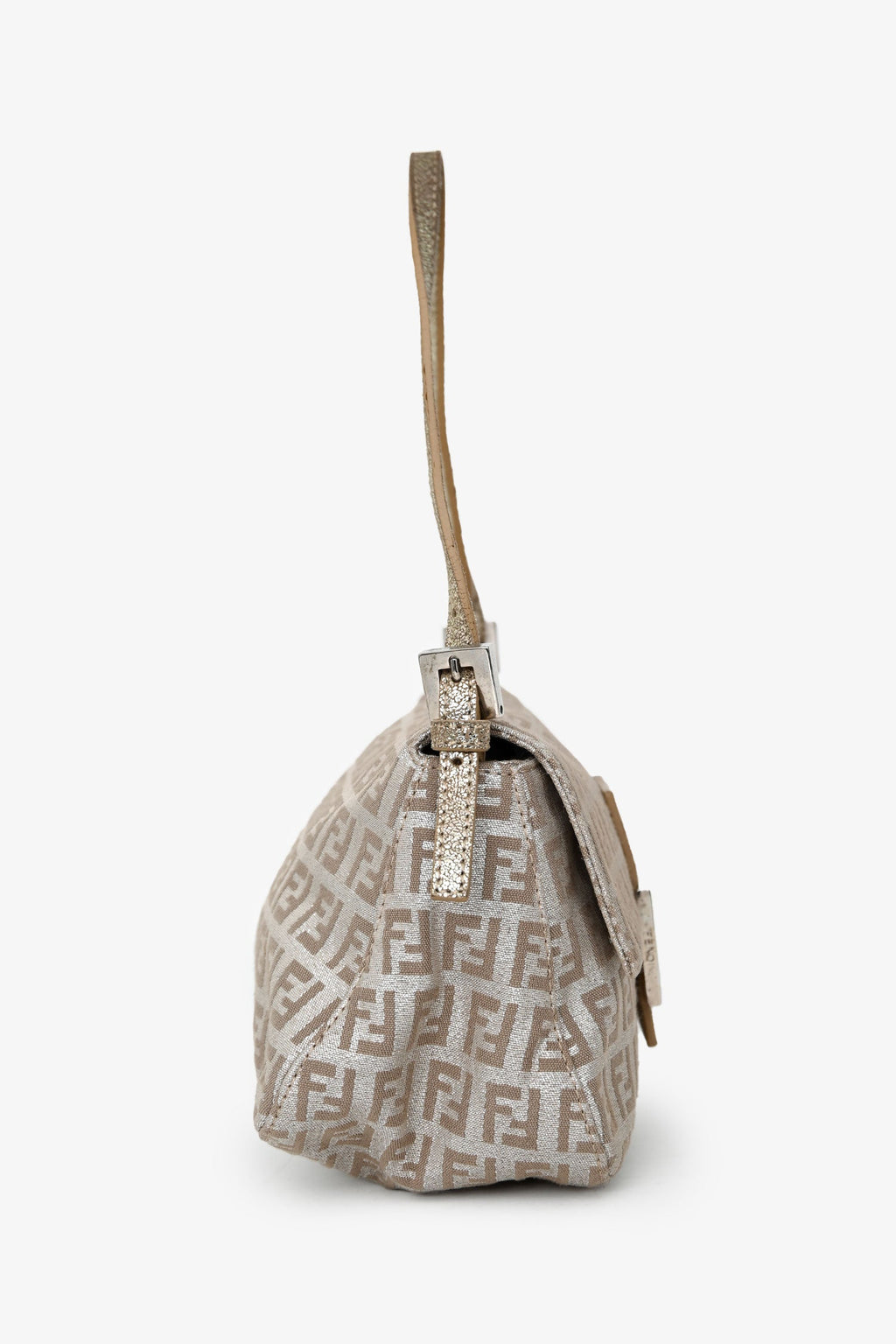 Fendi Silver/Beige FF Zucca Baguette Shoulder Bag