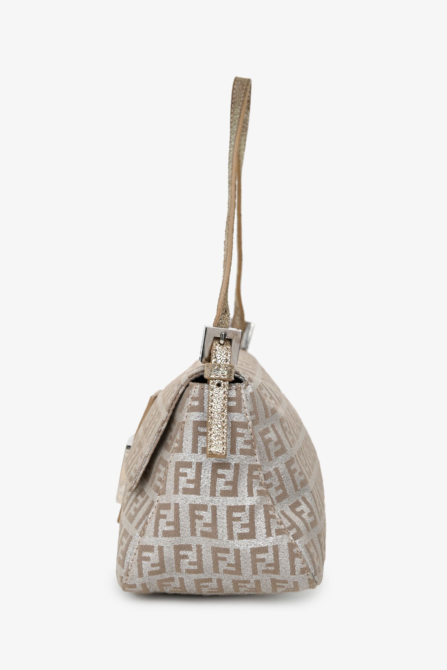 Fendi Silver/Beige FF Zucca Baguette Shoulder Bag