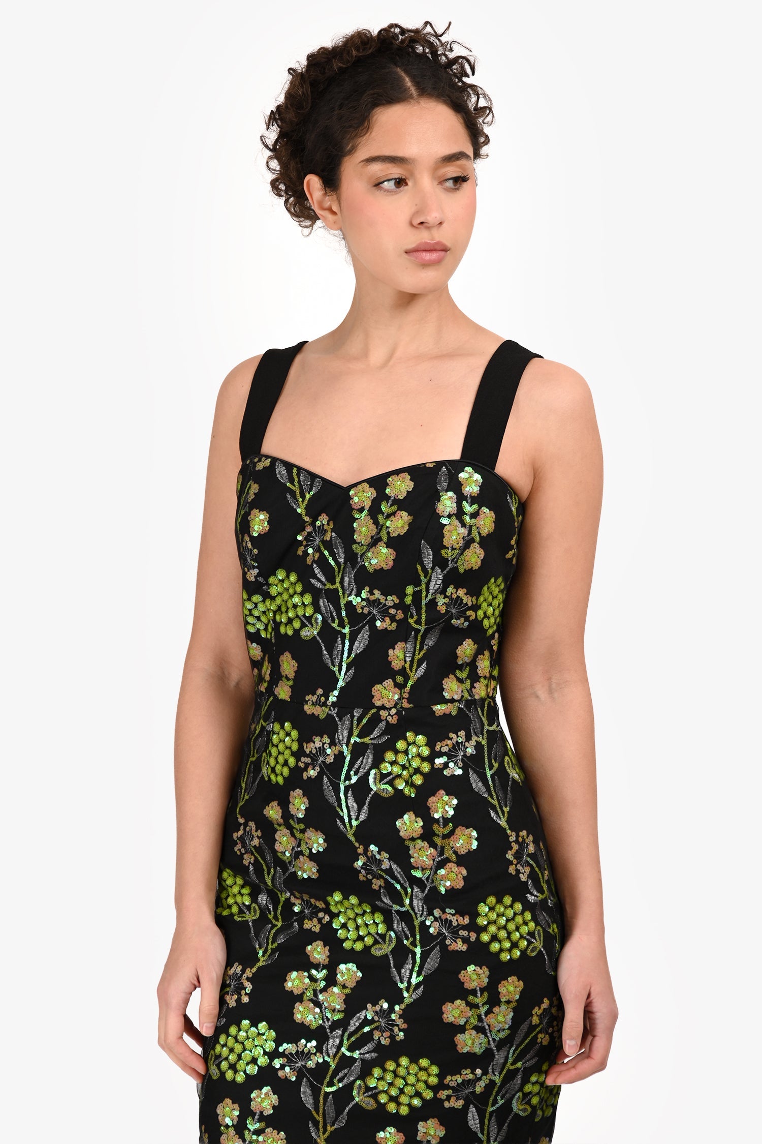 Dress The Population Black Sequin Mesh Sleeveless Midi Dress Size S