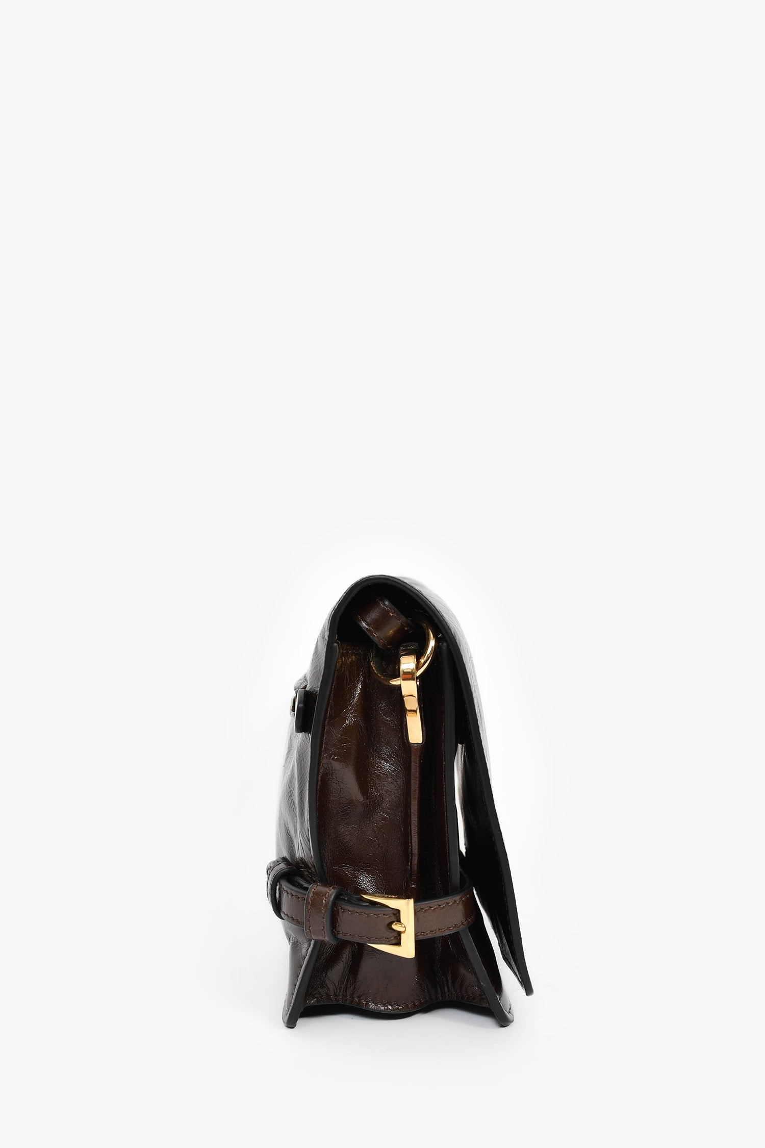 Prada Brown Leather Buckle Detail Shoulder Bag