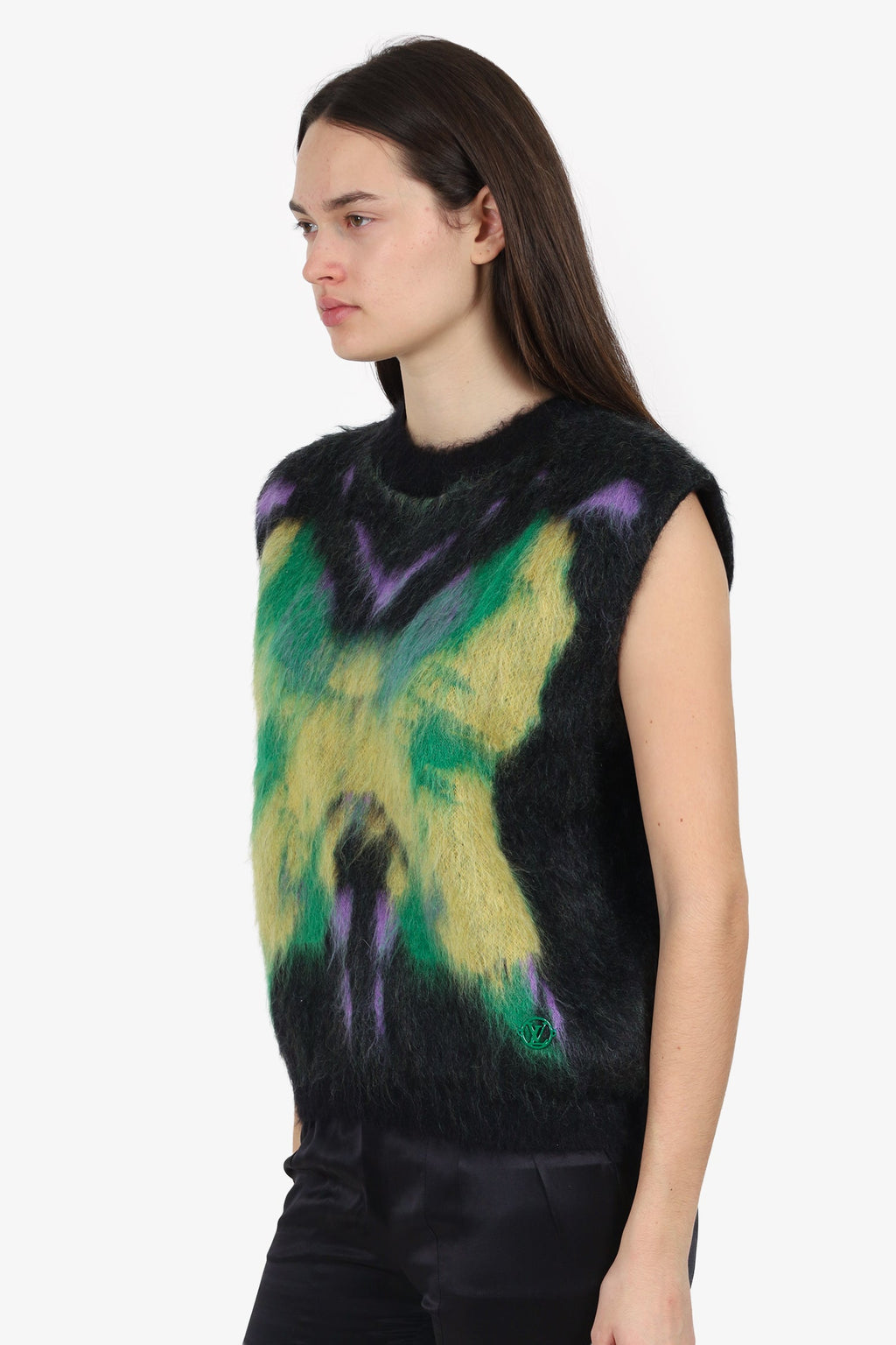 Louis Vuitton Black/Green Mohair Butterfly Vest Size S