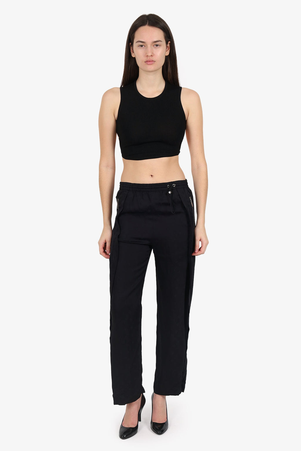 Louis Vuitton Black Monogram Front Slit Pants Size 38