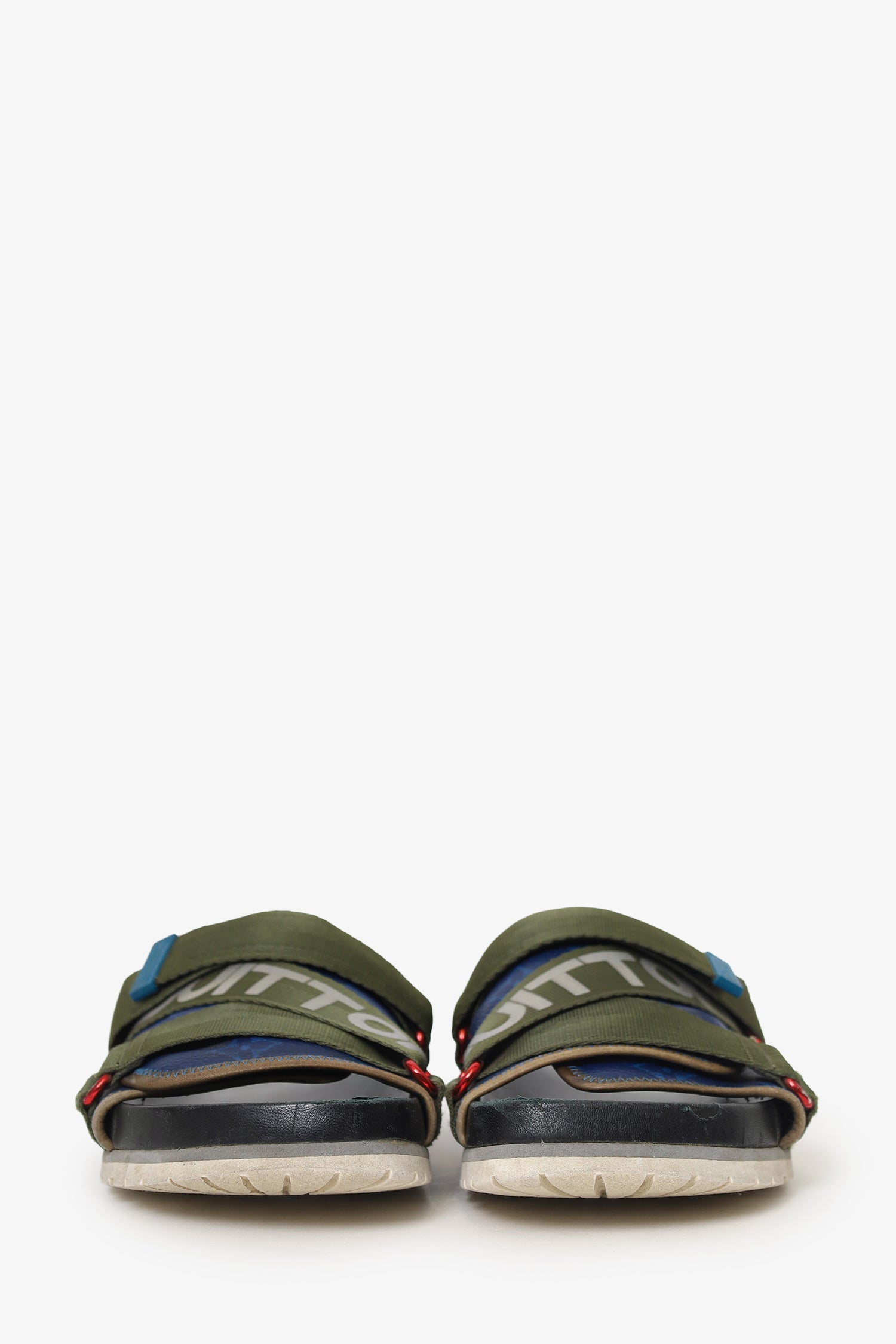 Louis Vuitton Green/Black Leather/Canvas Slides Size 5