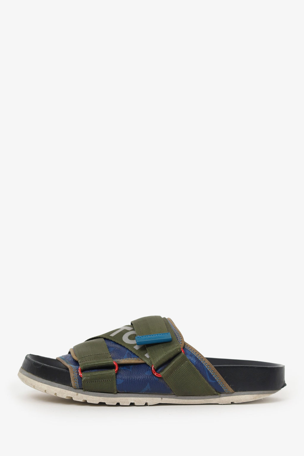 Louis Vuitton Green/Black Leather/Canvas Slides Size 5