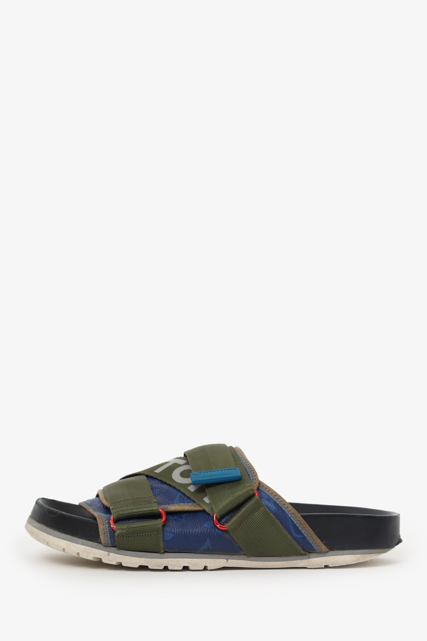 Louis Vuitton Green/Black Leather/Canvas Slides Size 5