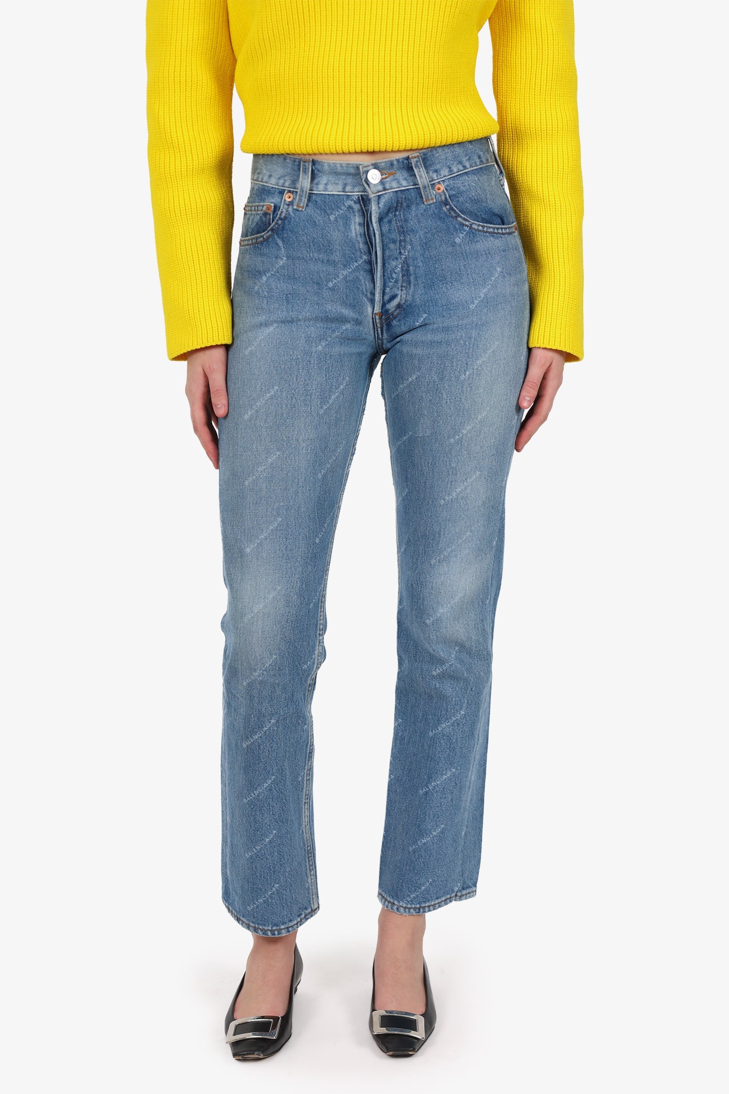 Balenciaga Blue Logo Straight Jeans Size 26