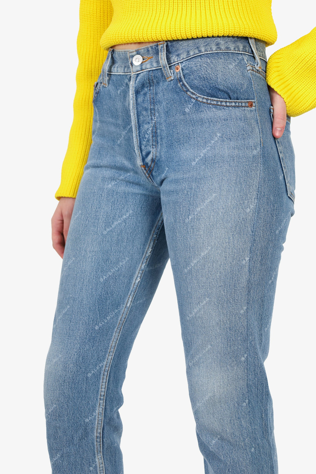 Balenciaga Blue Logo Straight Jeans Size 26