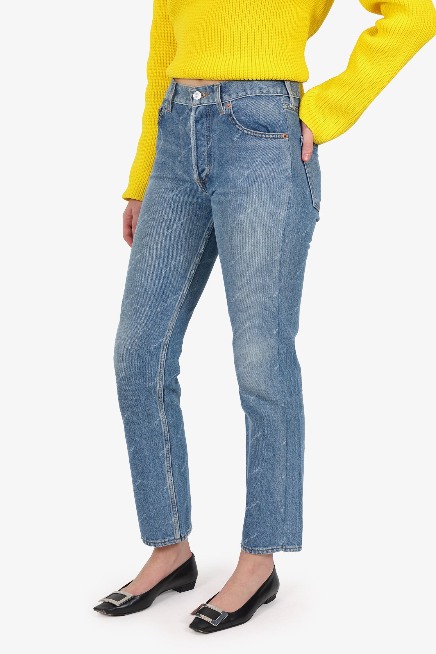 Balenciaga Blue Logo Straight Jeans Size 26