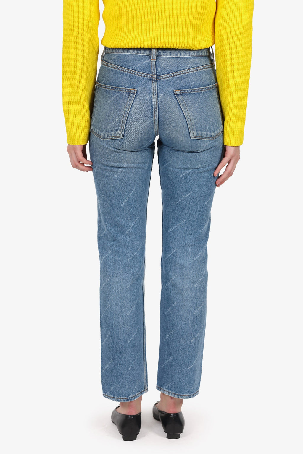 Balenciaga Blue Logo Straight Jeans Size 26