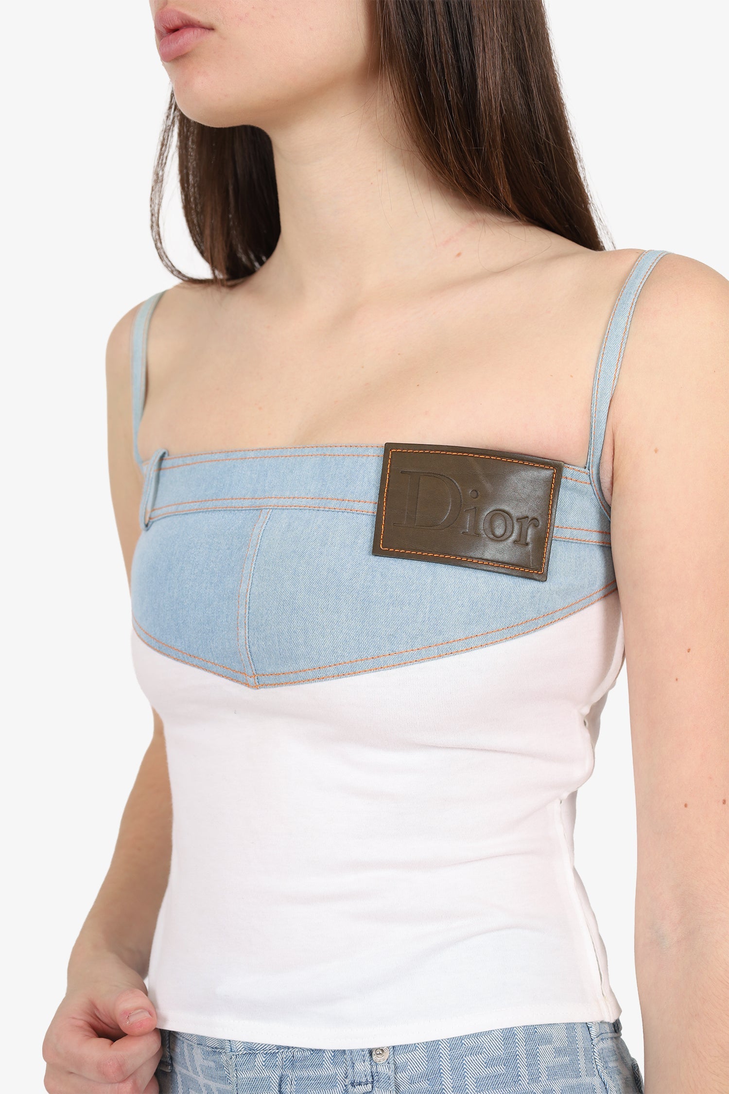 Christian Dior Blue/White Denim Strappy Top Size 6